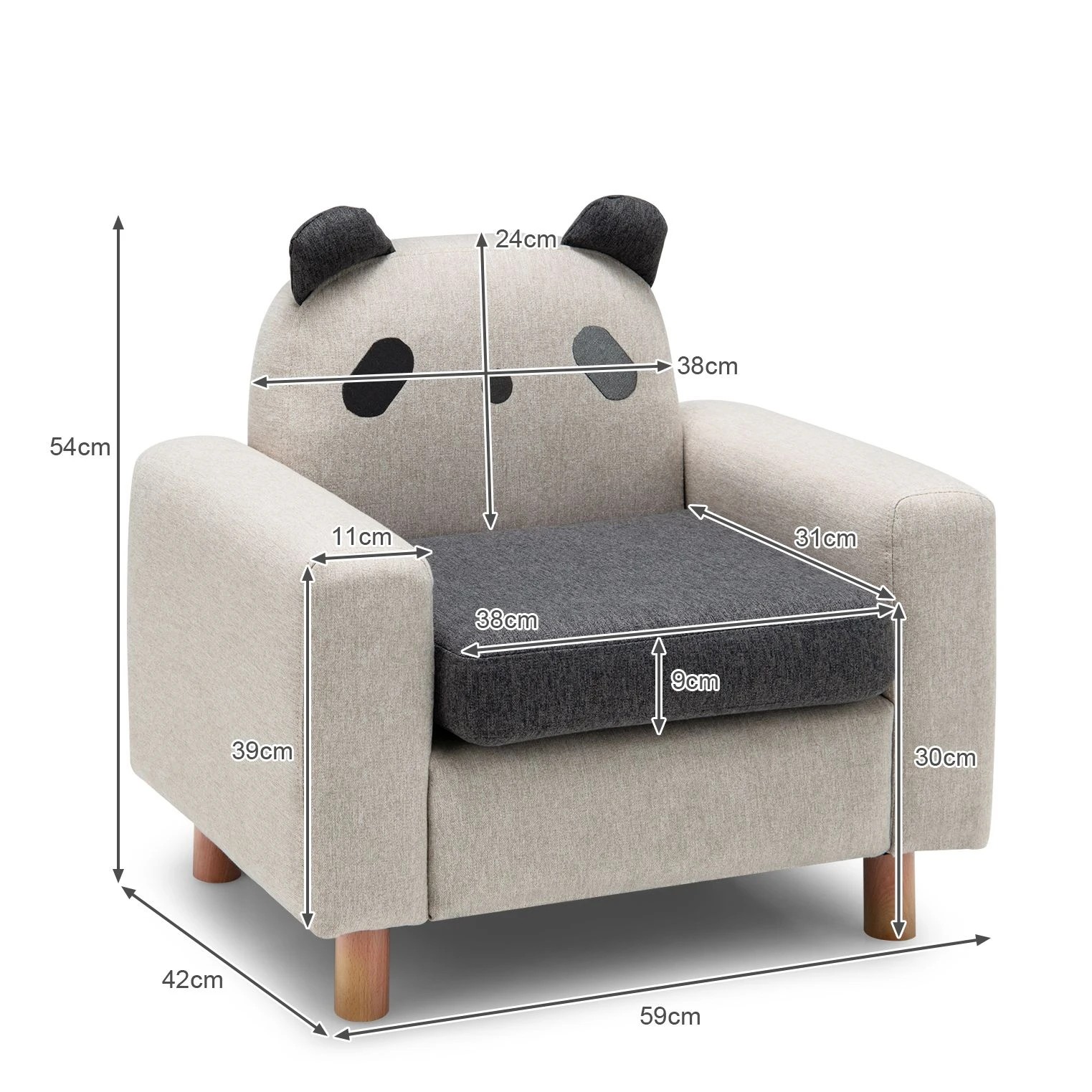 2 Costway Kids Sofa Wooden Armrest Chair - Grey, 2 of 2