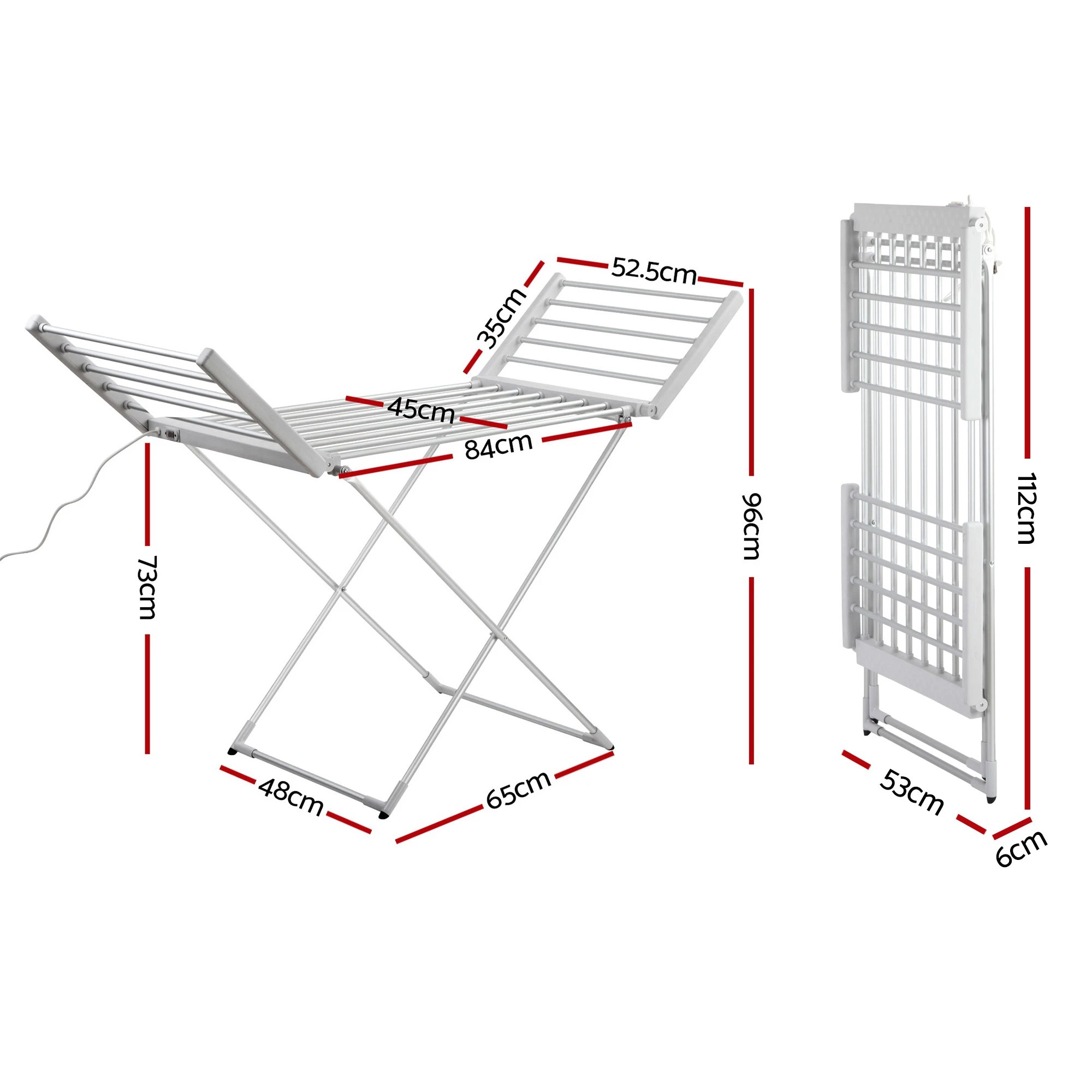 2 Devanti Electric Heated Towel Rail Rack 18 Bars Freestanding Clothes Dry Warmer - Silver, 2 of 8