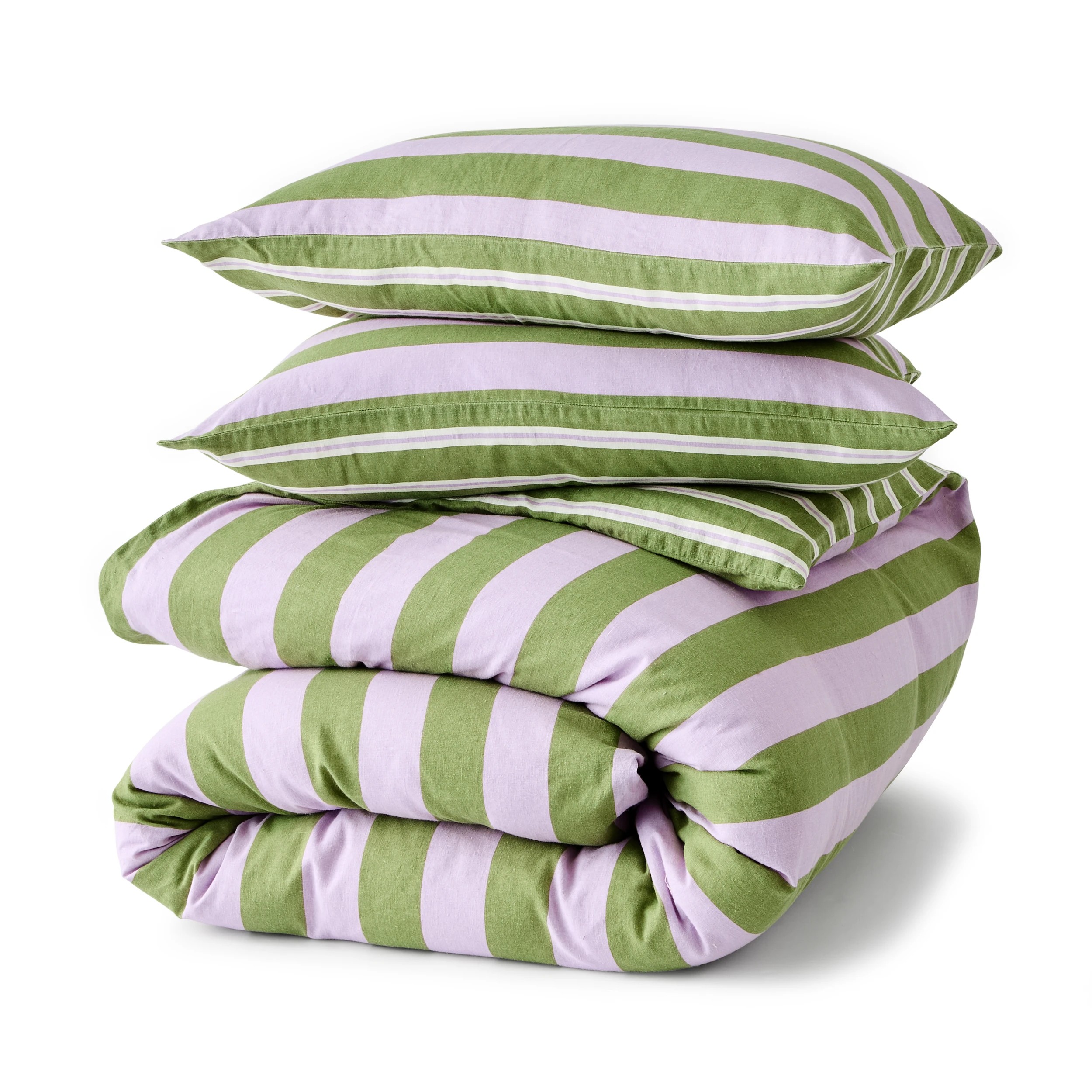 6 Stripe Linen Cotton Quilt Cover Set - Queen Bed, Lilac and Green, 6 of 8