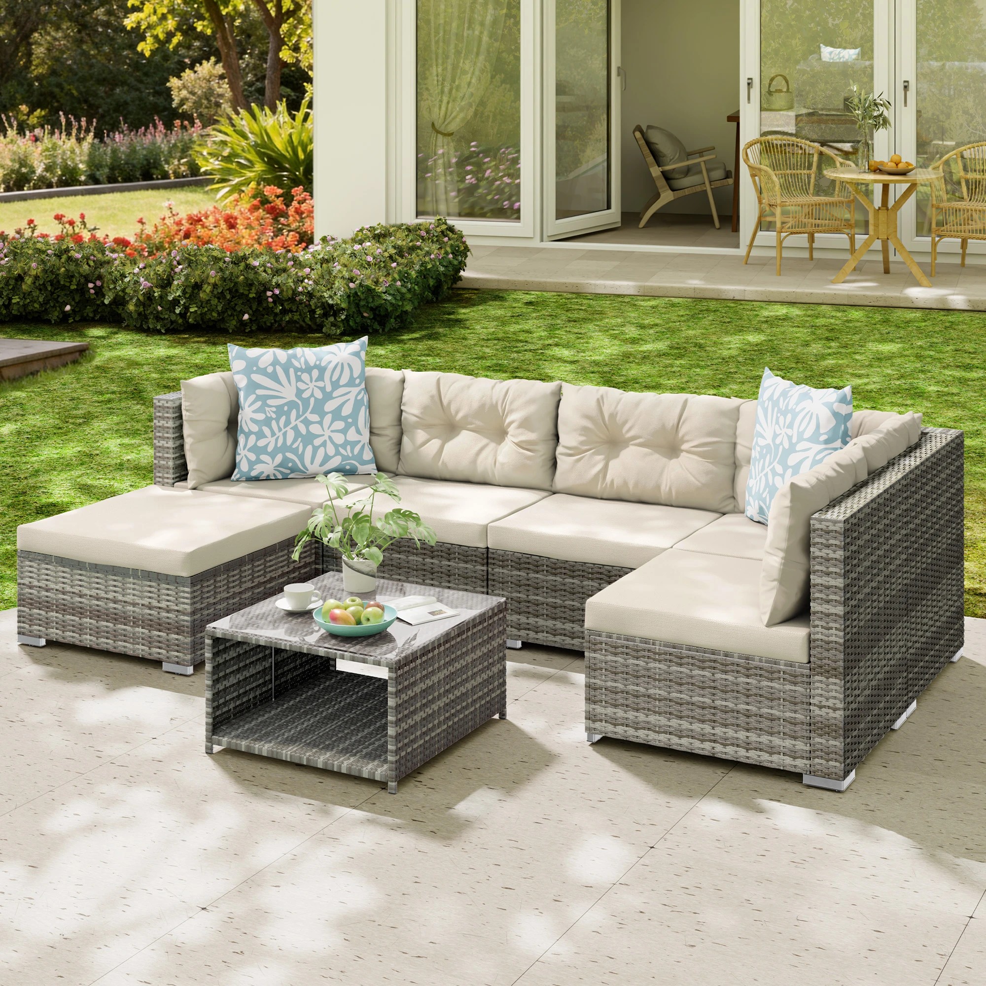 9 Alfordson Outdoor Furniture 7PCS Patio Wicker Set Light - Grey, 9 of 10