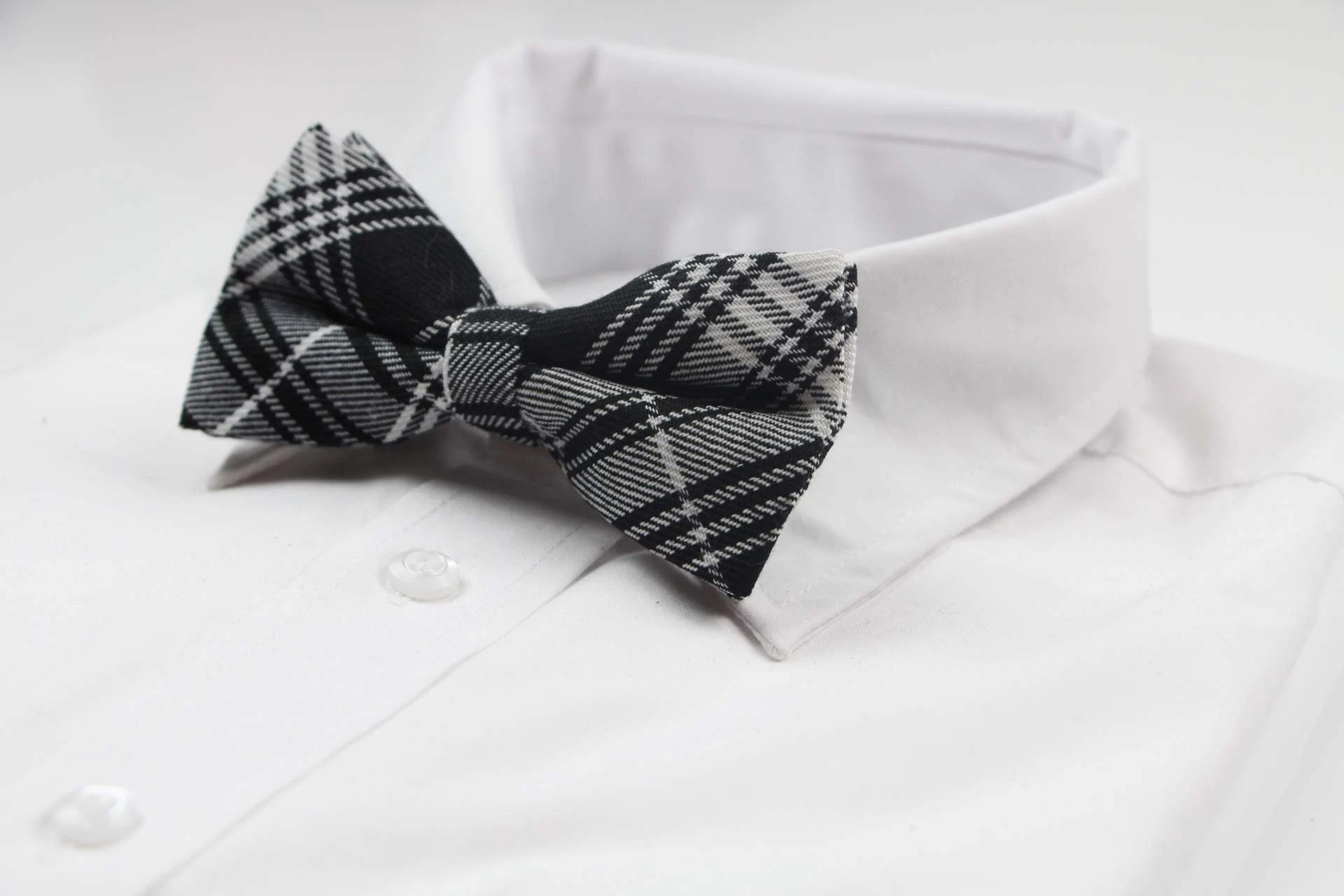 4 Zasel Mens Black & White Plaid Patterned Cotton Bow Tie - Multi, 4 of 5