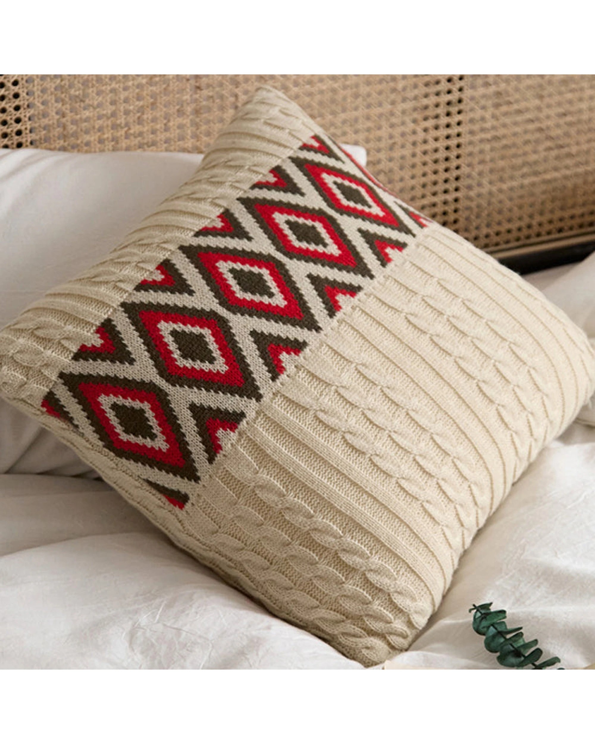 3 Cotton More Soft Acrylic Knitted Square Cushion Pillow Cover B - Beige, 3 of 4
