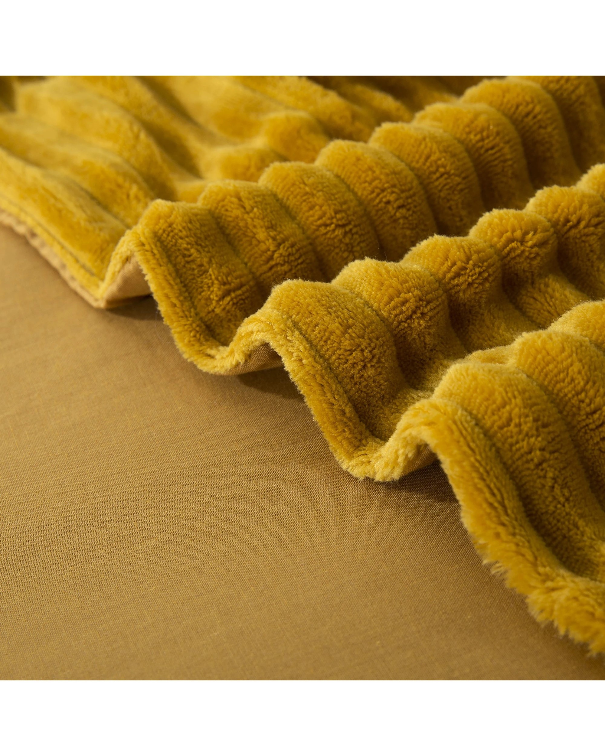 7 Dreamaker Signature Embossed Corduroy Fleece Quilt Cover Set - King Bed - Mustard, 7 of 8