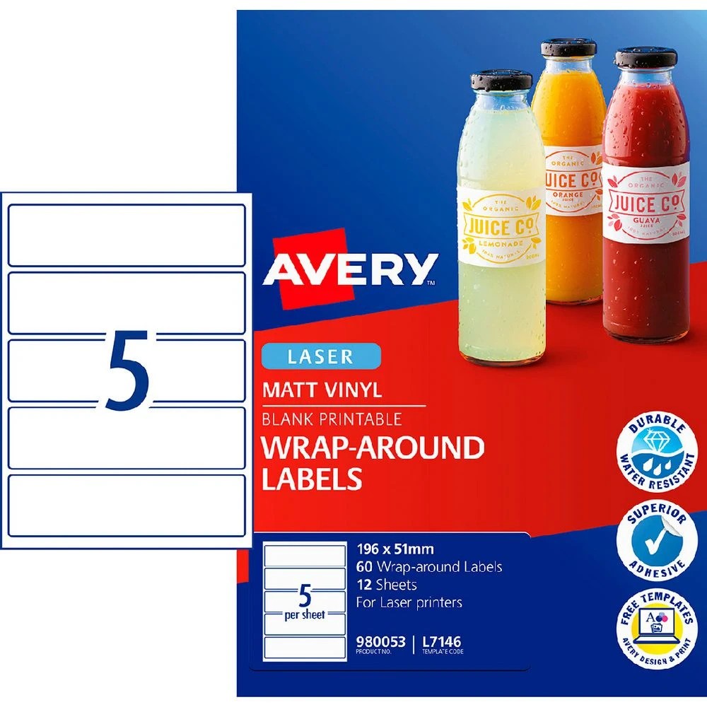 1 Avery 5UP Laser Durable Wraparound Labels 12 Sheets, 1 of 6