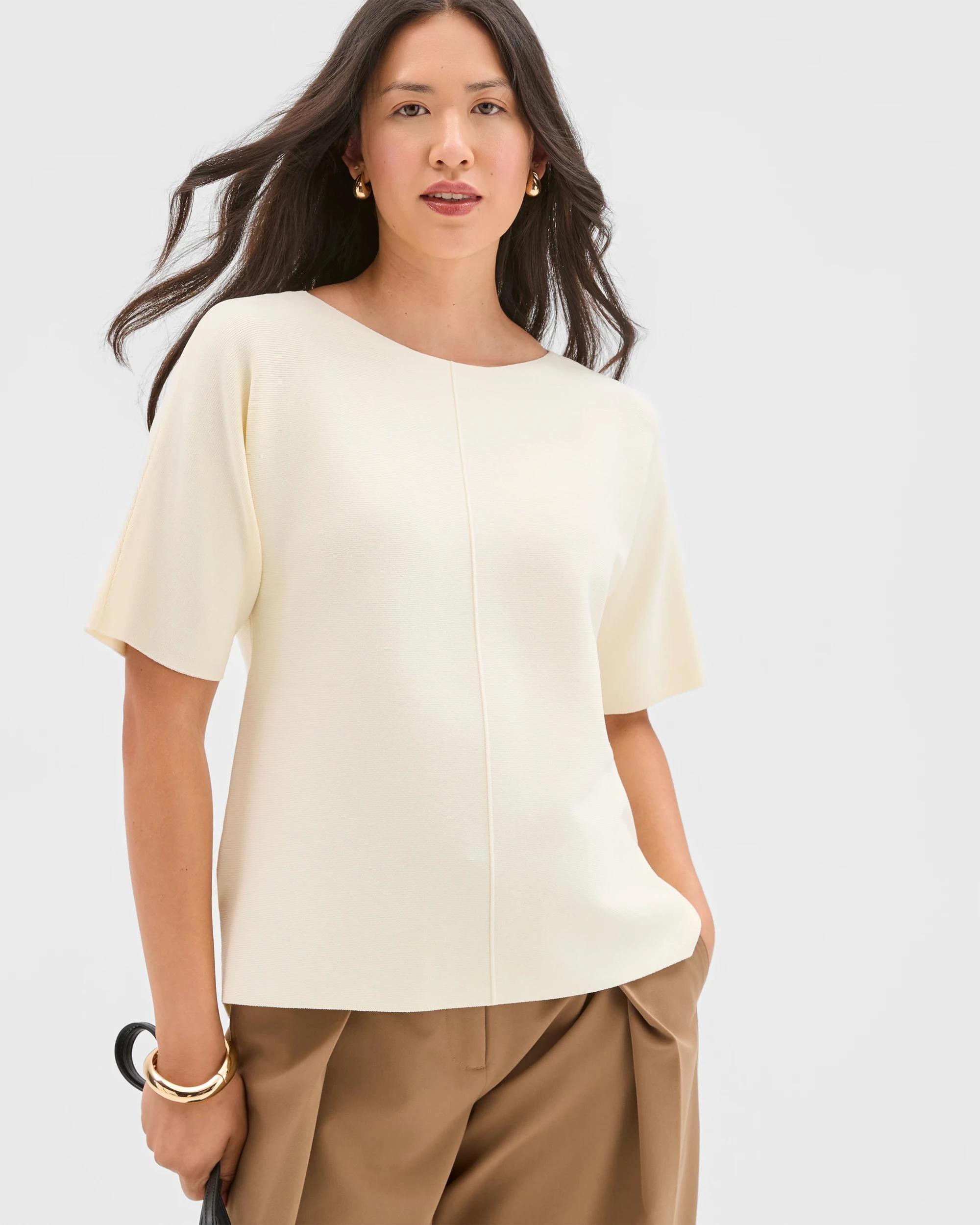 3 Preview Short Sleeve Crepe Knit T-Shirt VANILLA ICE, 3 of 6