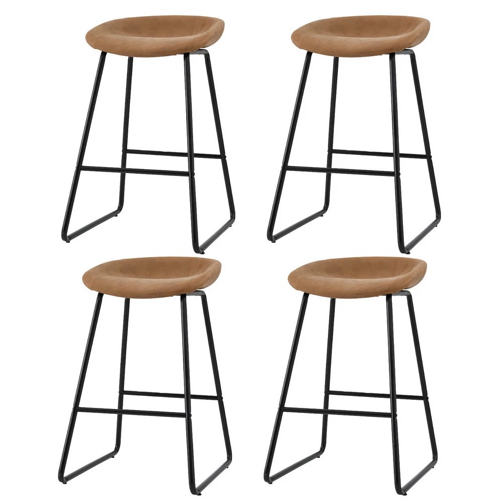 1 Artiss 4x Bar Stools Kitchen Dining Chairs Counter Stool PU Leather Metal - Brown, 1 of 5
