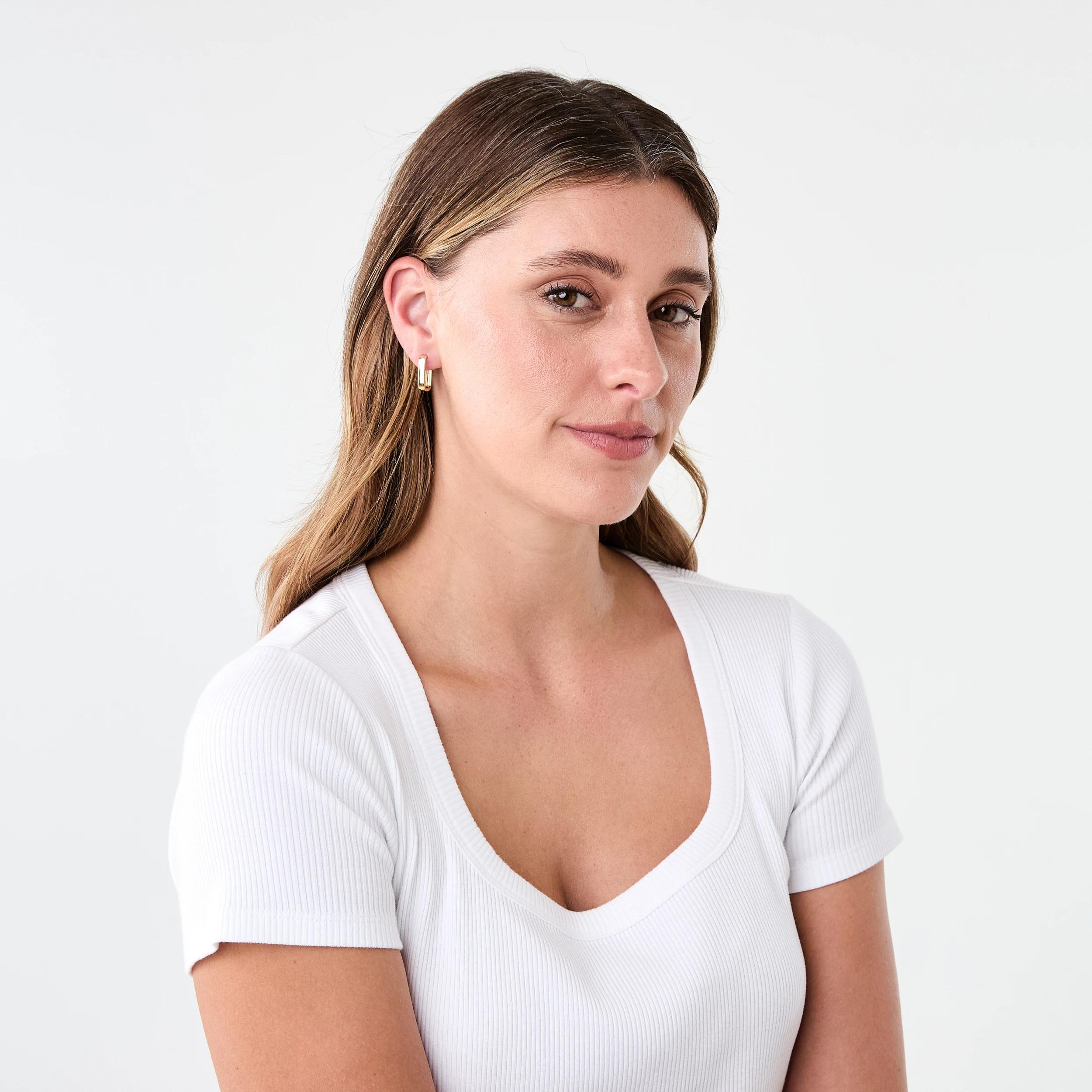 4 18K Gold Plated Rectangle Hoop Earrings Gold, 4 of 5