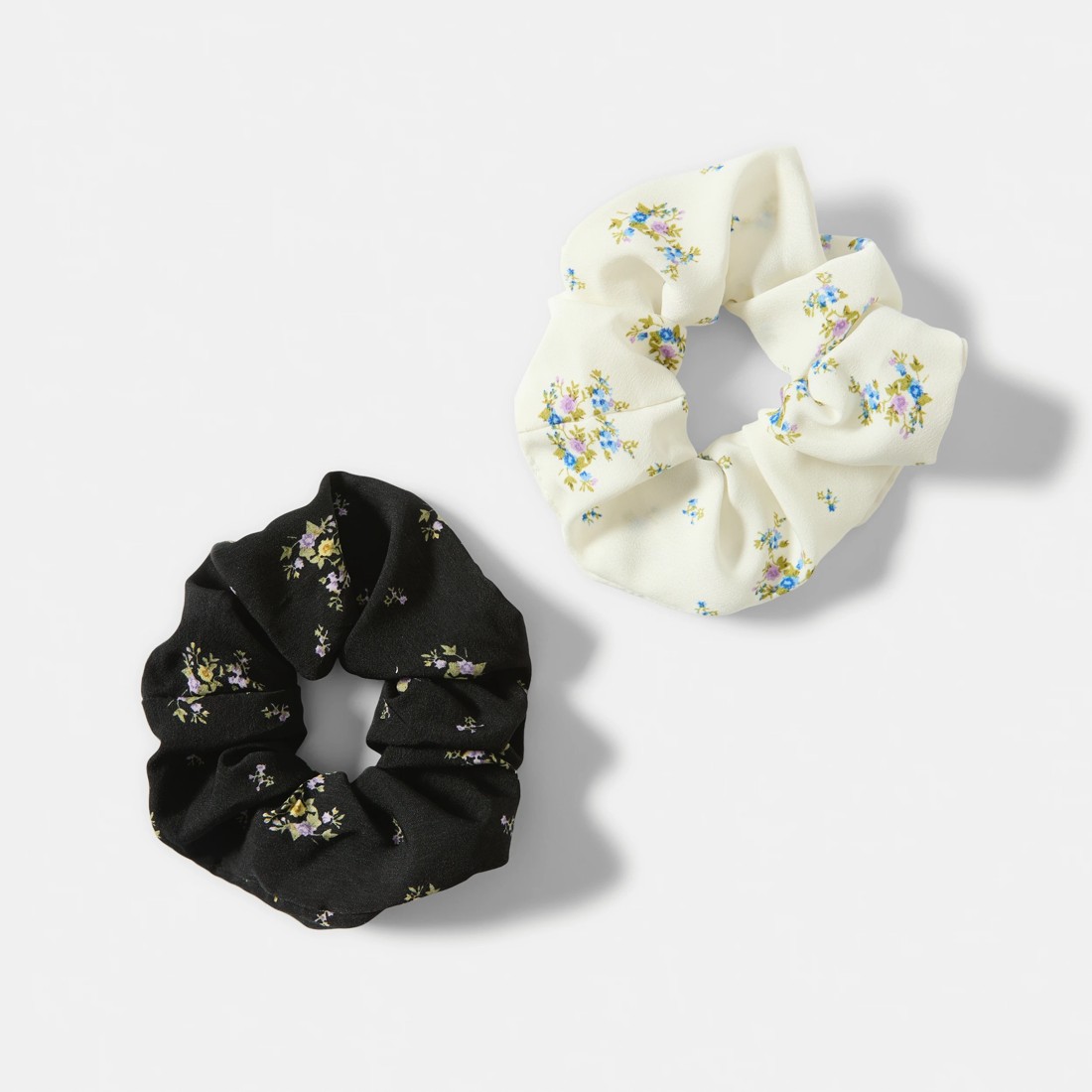 1 2 Pack Mini Flower Print Hair Scrunchies - Black and White, 1 of 5