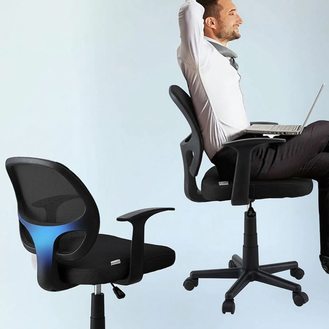 5 Artiss 2x Mesh Office Chair Computer Gaming Desk Chairs Work Study Mid Back - Black, 5 of 6