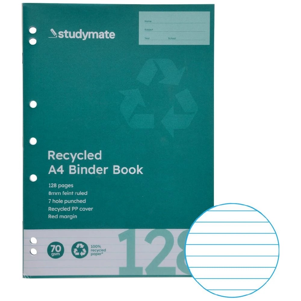 1 Studymate A4 70gsm PP Cover Binder Book 128 Page Recycled, 1 of 3