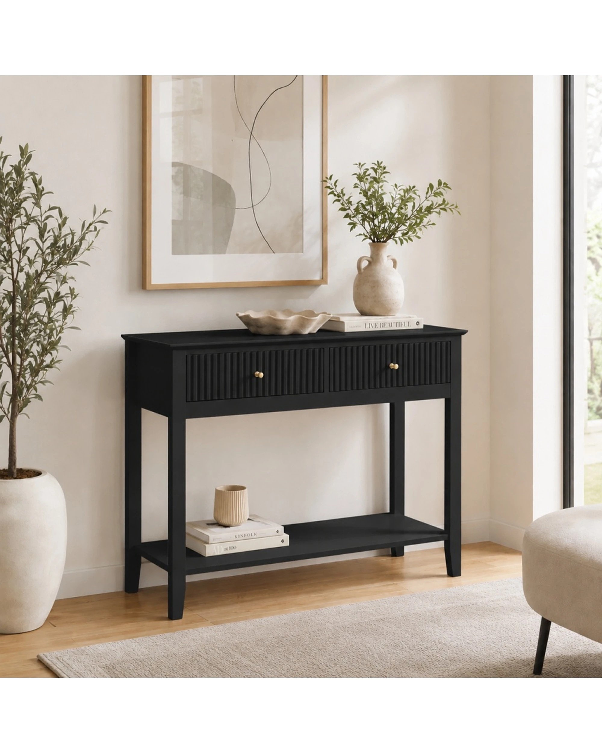 2 Alpine Bay Zara Fluted Console Table 100cm - Black, 2 of 8