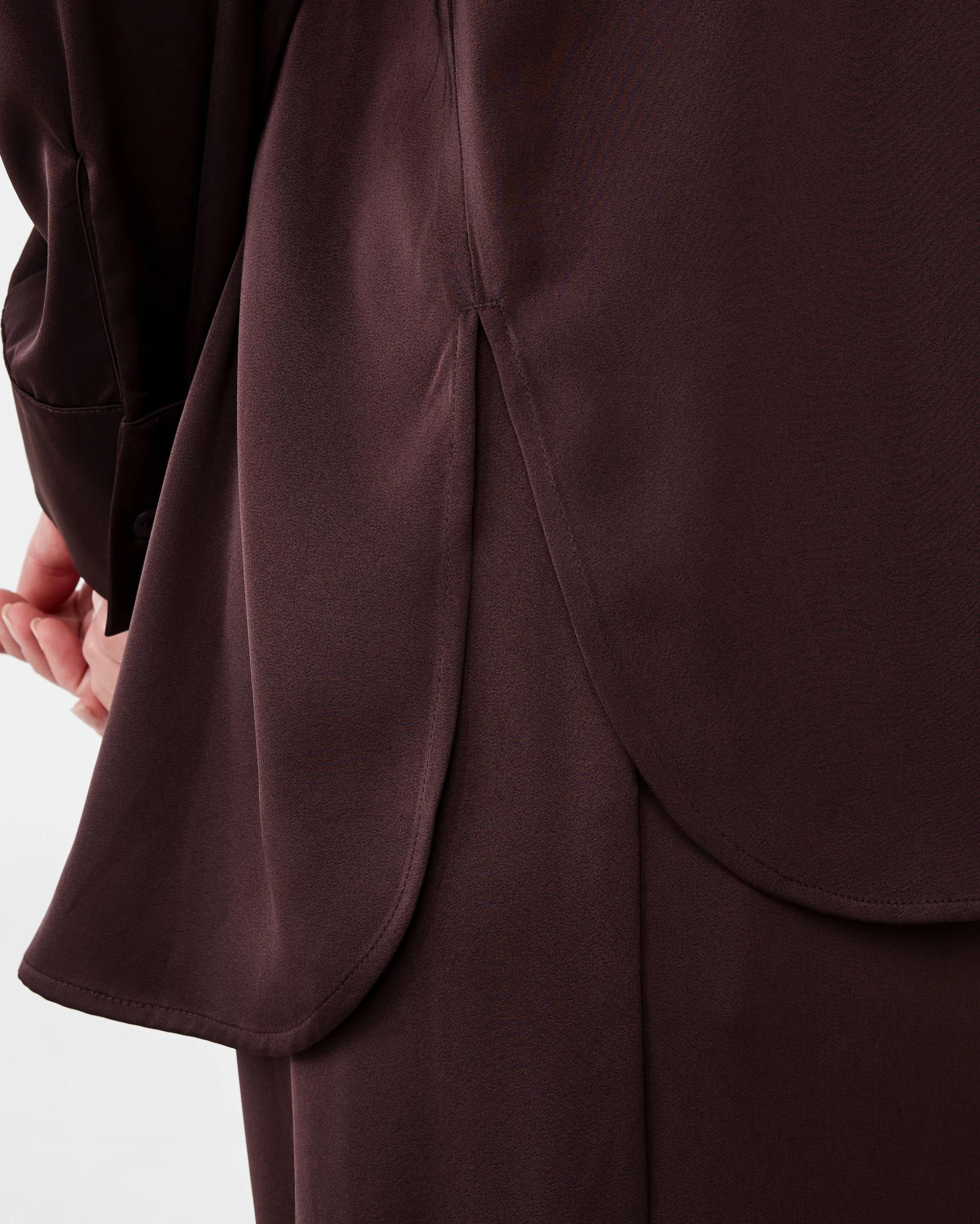 9 Long Sleeve Oversized Satin Shirt Choc Plum, 9 of 10