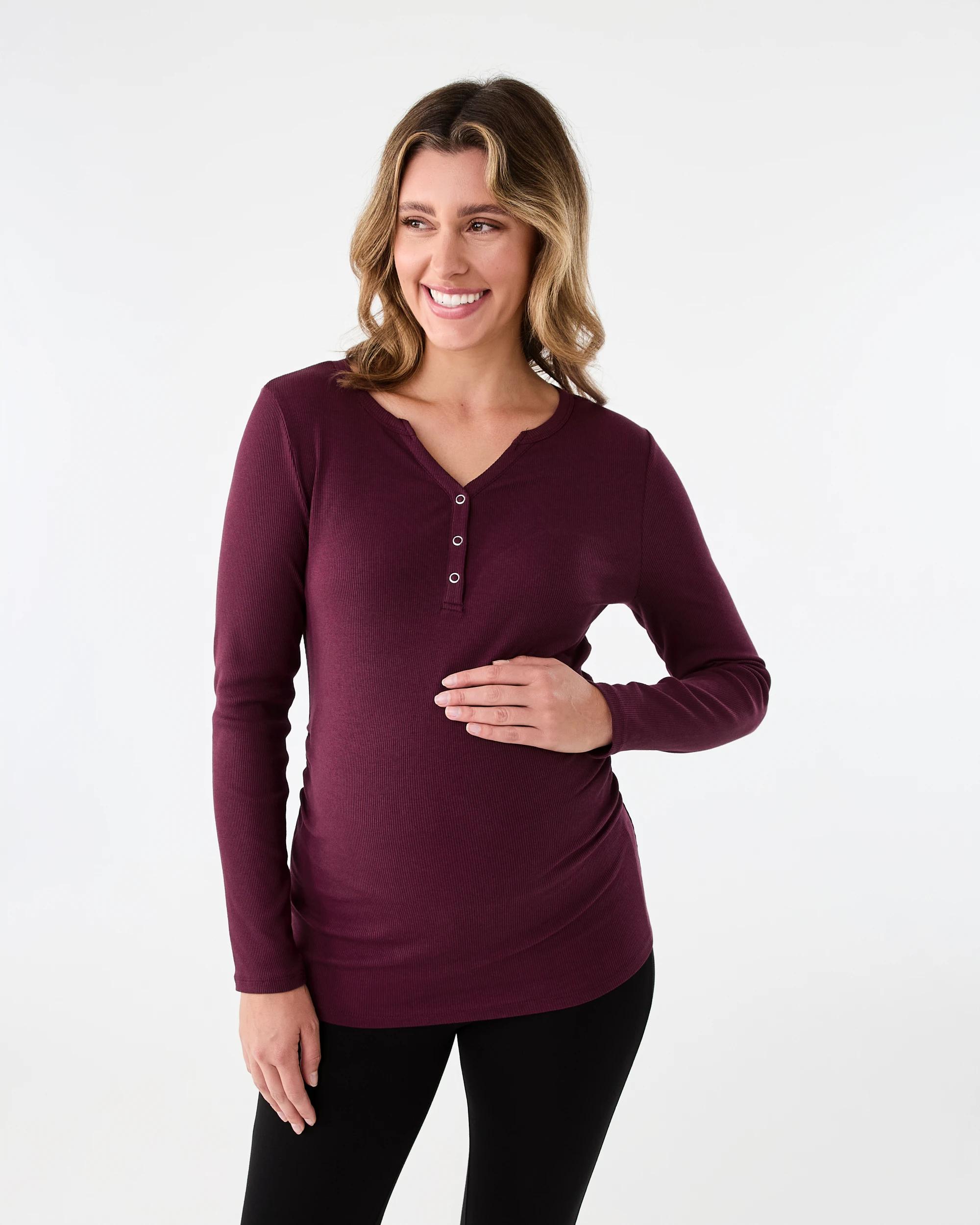 1 Maternity Long Sleeve Henley Feeding Top Red Royale, 1 of 6