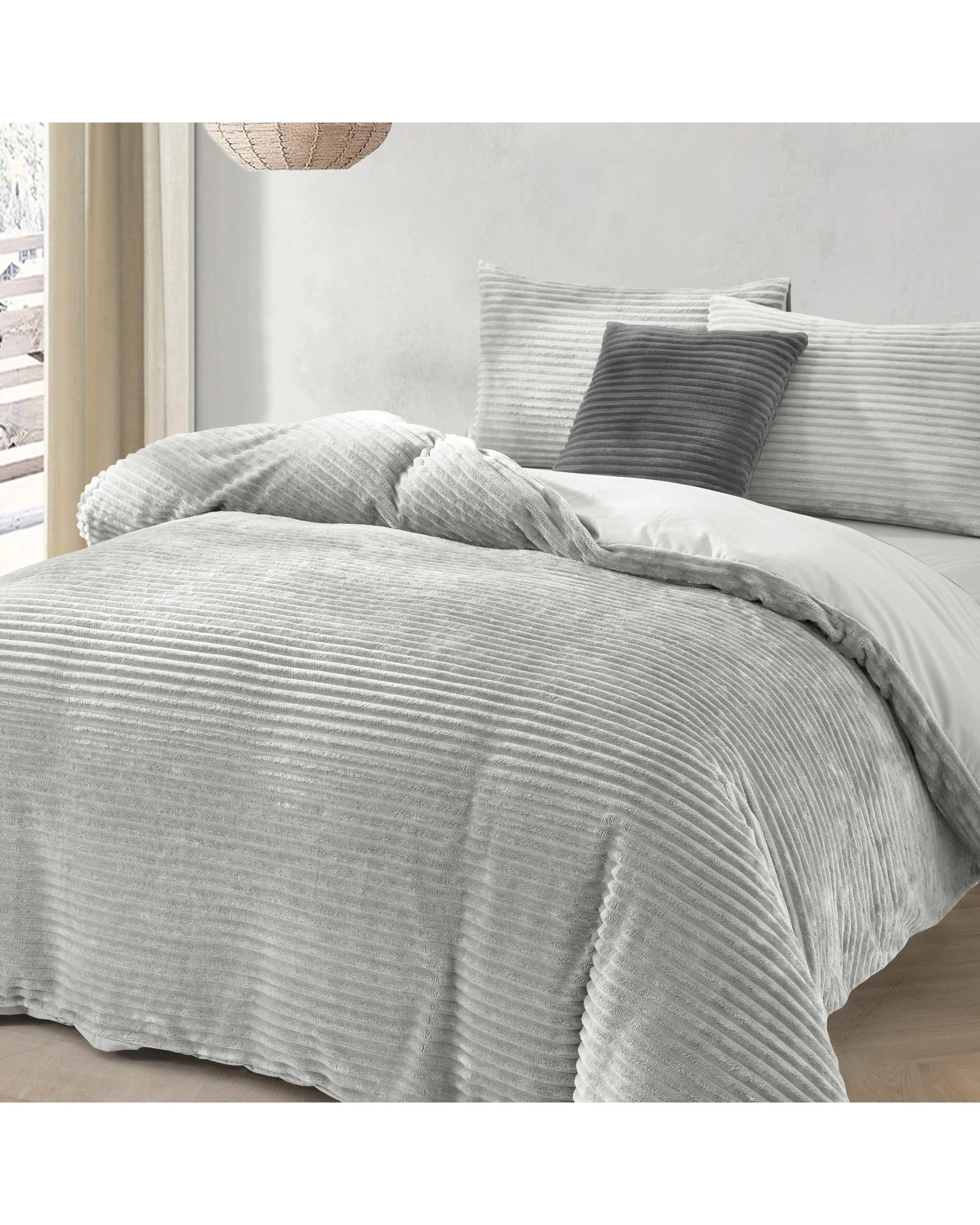 3 Dreamaker Signature Embossed Corduroy Fleece Quilt Cover Set - Single Bed - Silver Grey, 3 of 8