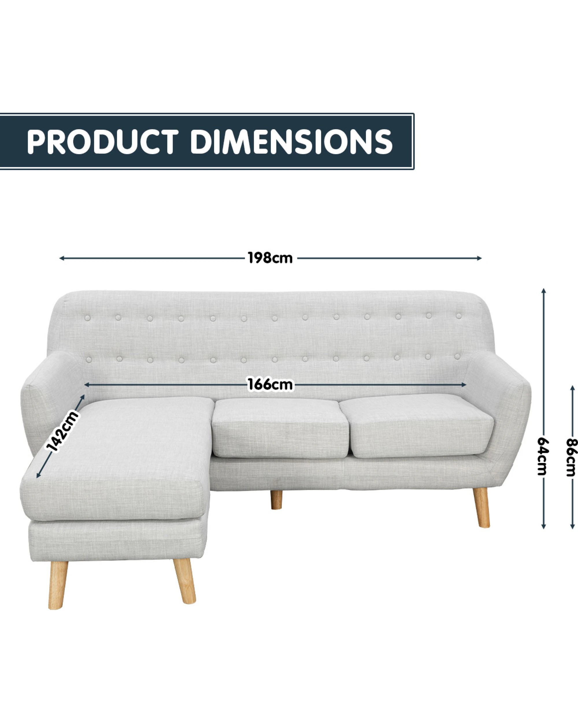 5 Sarantino Linen Corner Sofa Lounge L-shaped Chaise Light Grey, 5 of 10