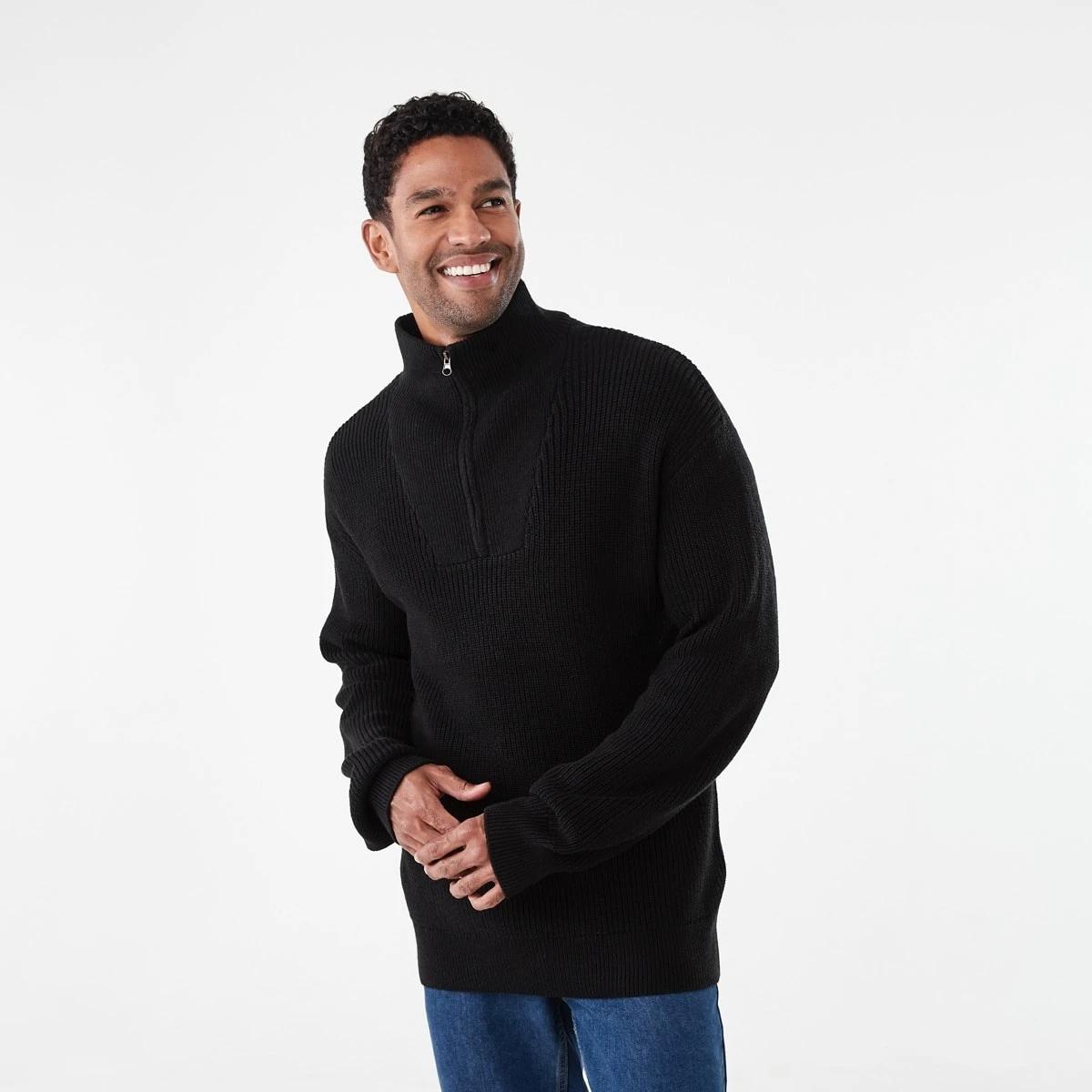 2 1/4 Zip Knit Jumper Black, 2 of 5