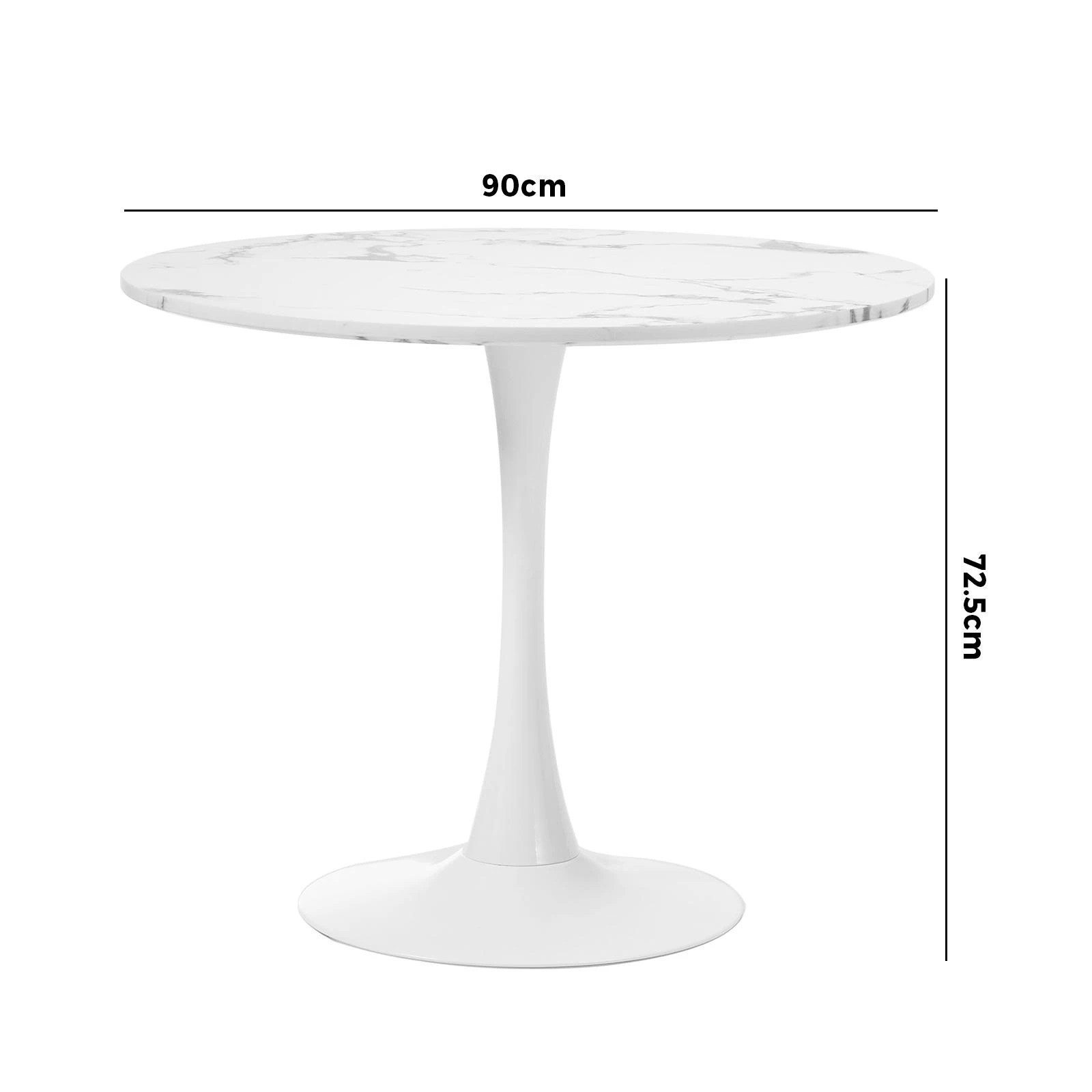 9 Oikiture 90cm Dining Table Kitchen Marble Tulip Round Metal Leg
 - White, 9 of 9