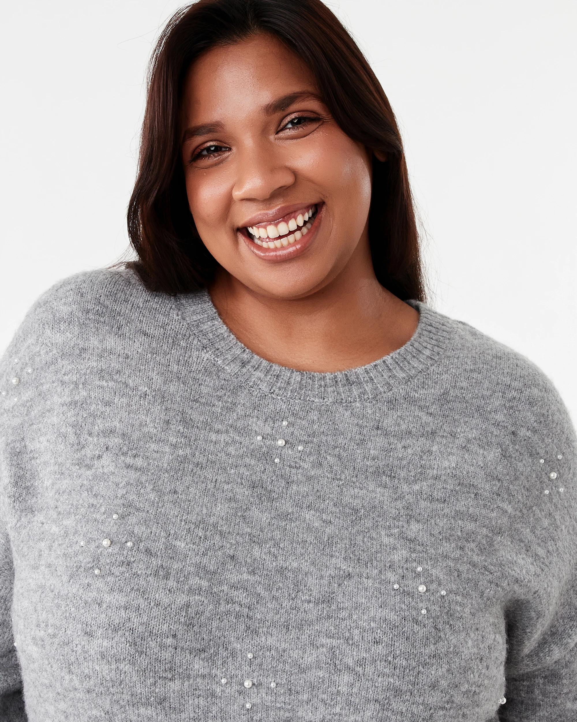 4 Curve Pearl Knit Jumper Grey Marle, 4 of 6