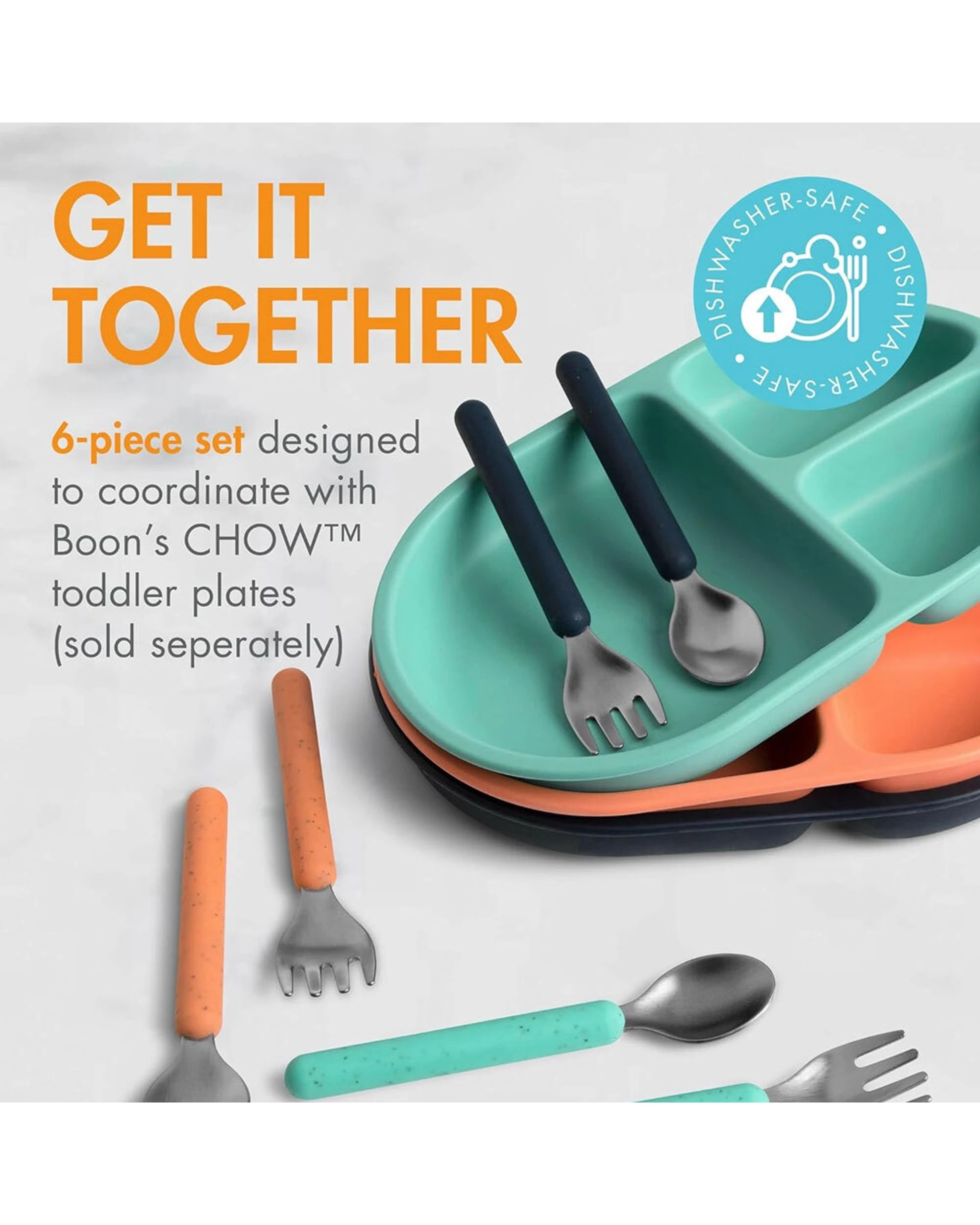 4 Boon 6pc Chow Toddler Stainless Steel Utensils Mint Navy Set - Multi, 4 of 5