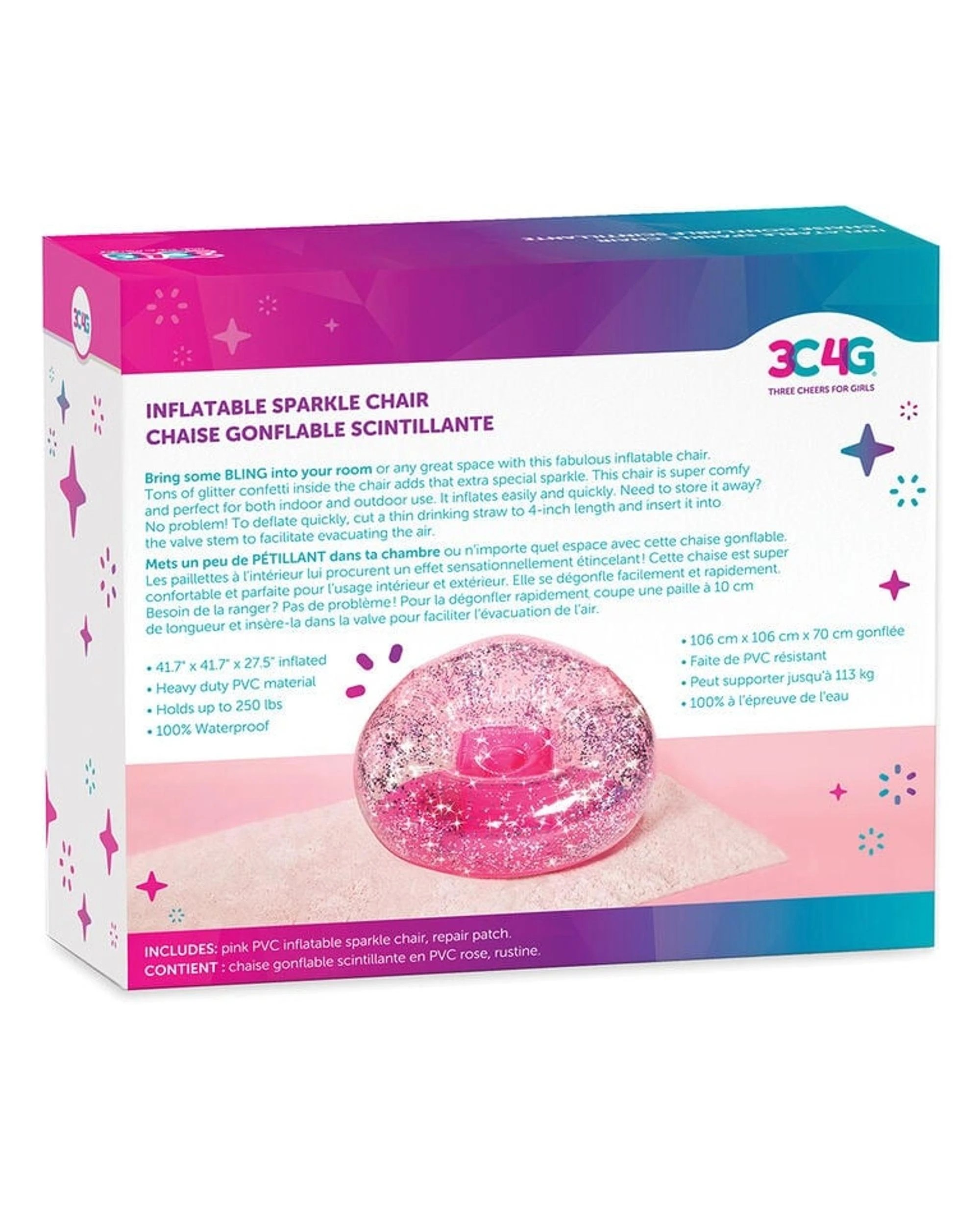 2 3C4G Pink Confetti Glitter Inflatable Chair - Pink, 2 of 3
