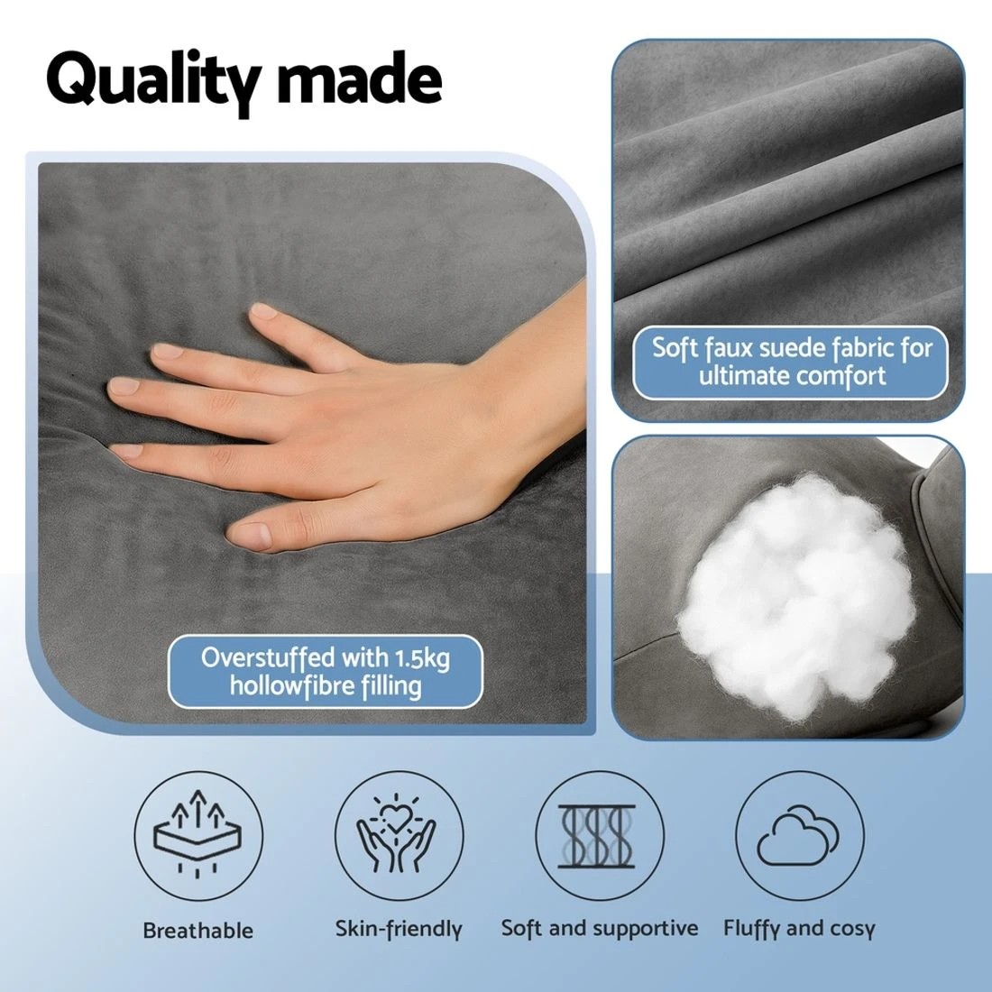 5 Giselle Reading Pillow Back Rest Lumbar Support Cushion - Grey, 5 of 7