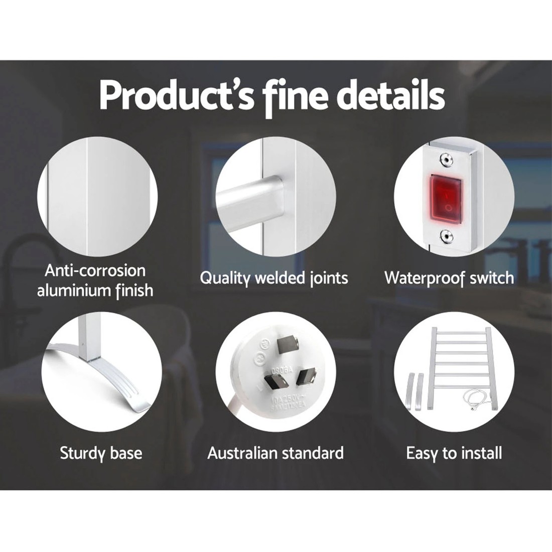 5 Devanti Electric Heated Towel Rail Rack 6 Bars Freestanding Clothes Dry Warmer
 - silver, 5 of 5