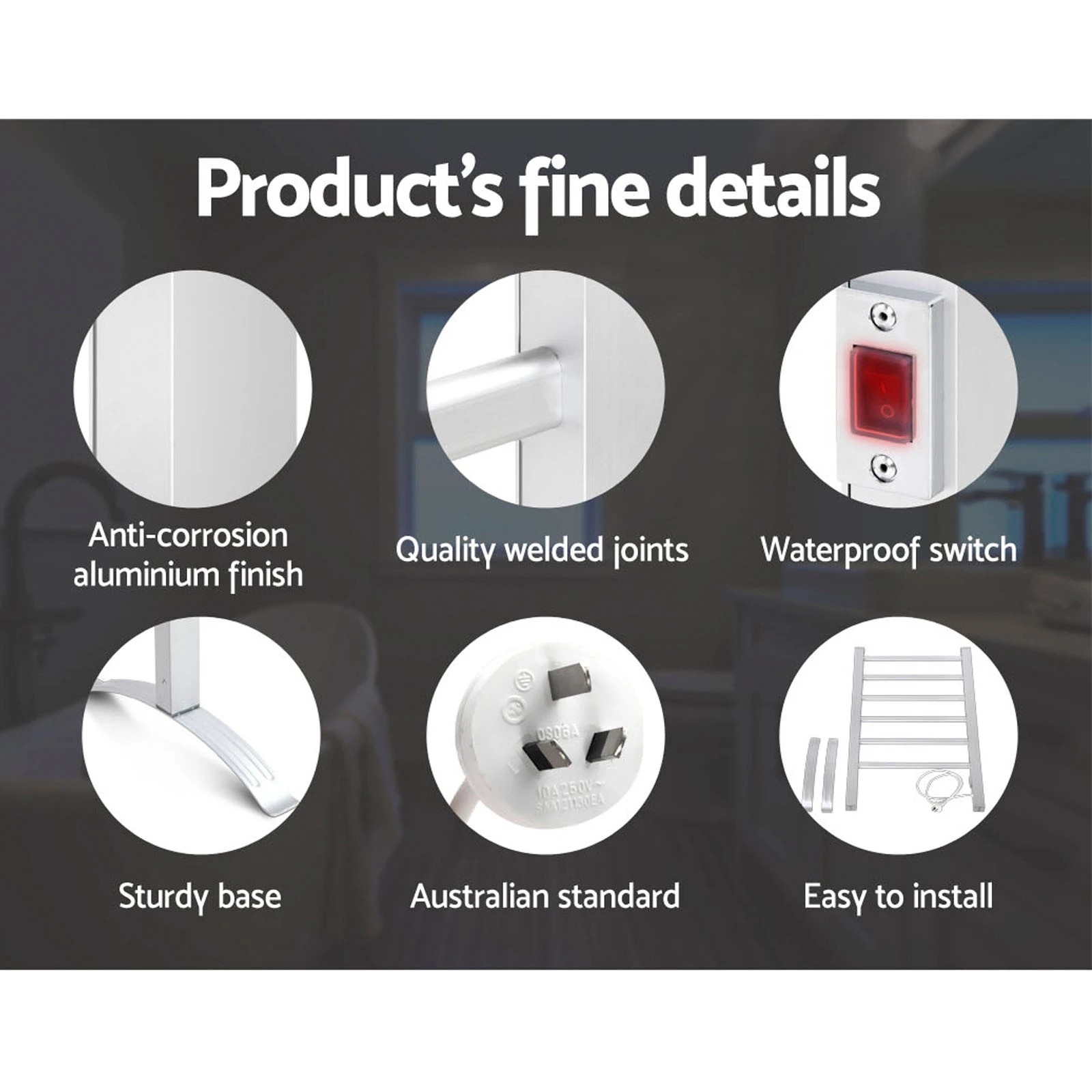 4 Devanti Electric Heated Towel Rail Rack 6 Bars Freestanding Clothes Dry Warmer
 - Silver, 4 of 4