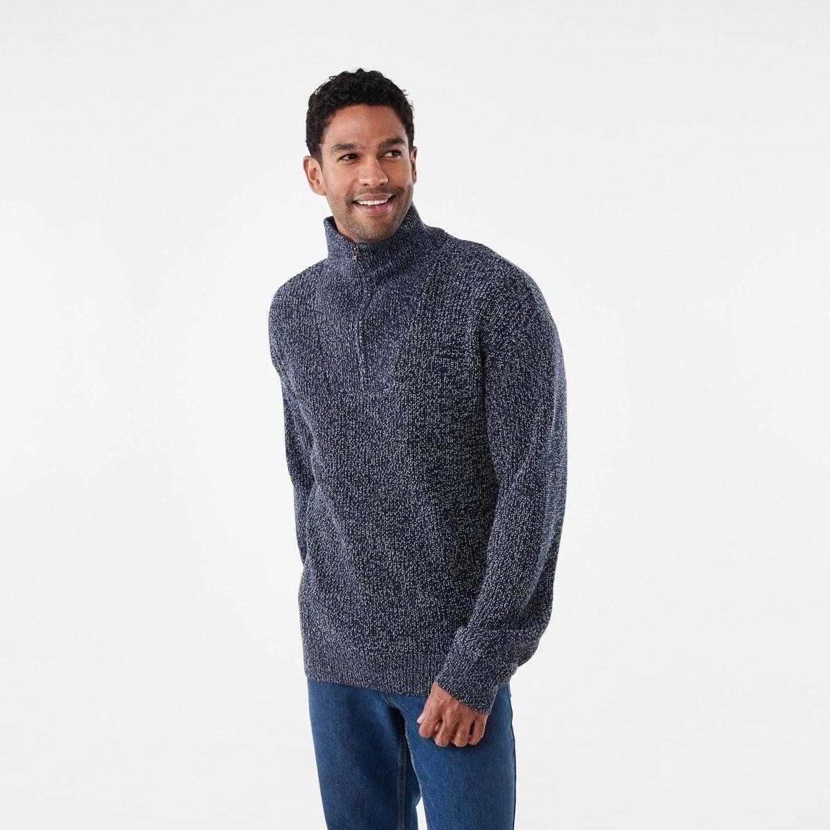 2 1/4 Zip Knit Jumper Nvy Marle, 2 of 5