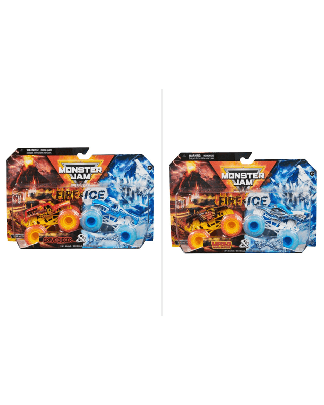 2 Pack Monster Jam 1:64 Scale True Metal Fire and Ice Trucks - Asso