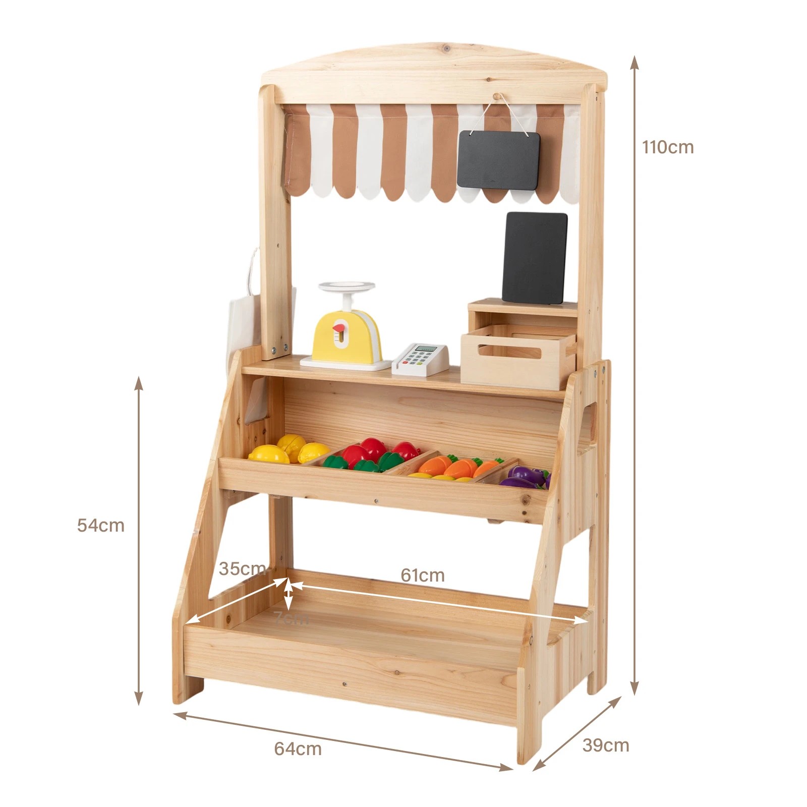 4 Costway Wood Mud Kitchen & Market Stand 2in1 Pretend Playset Planter Box 2 Chalkboard - Natural, 4 of 4