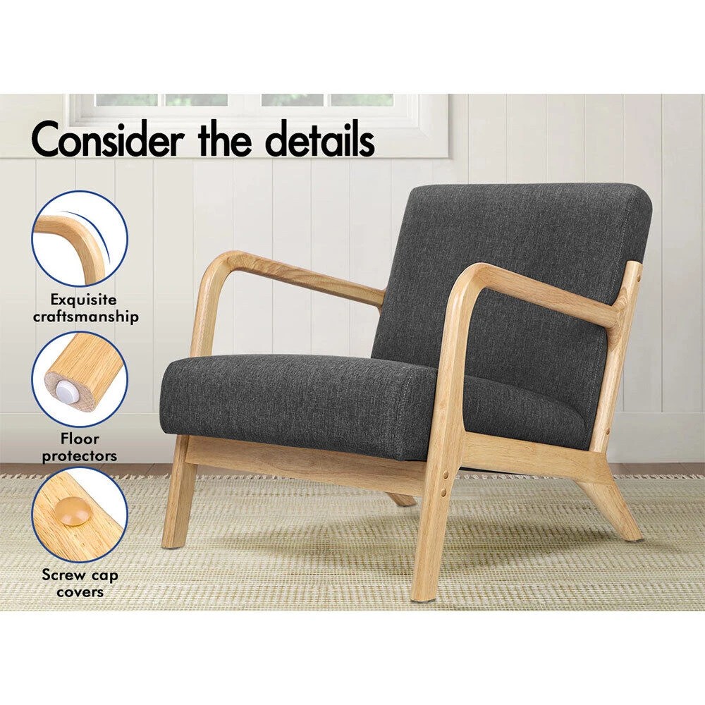 7 Alfordson Armchair Lounge Chair Bentwood Accent Chairs Single Sofa Couch - Dark Grey, 7 of 9