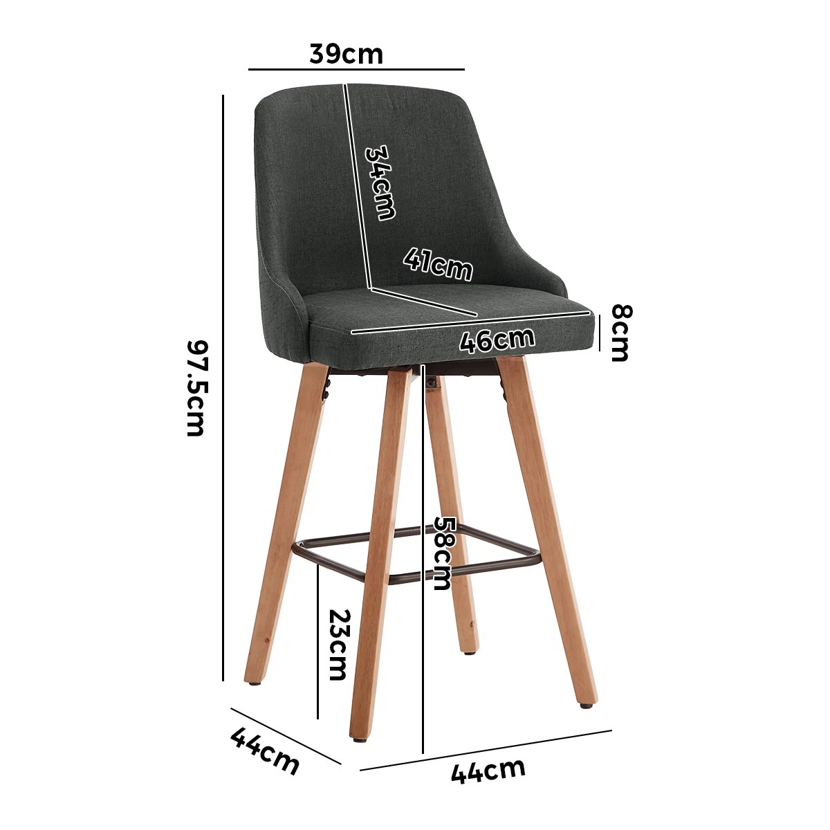 2 Oikiture 2x Bar Stools Swivel Wooden - Grey, 2 of 8
