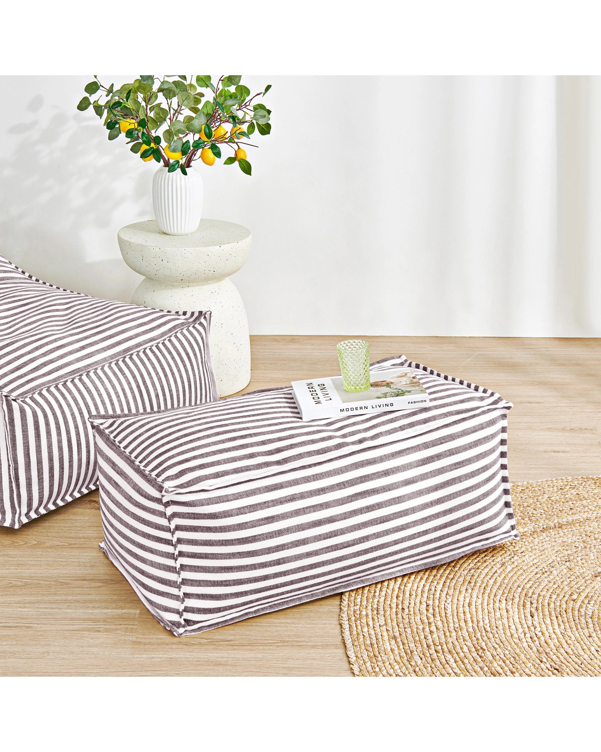 2 Cadence & Co. Oscar Faux Linen Ottoman Bean Bag Cover - Cacao, 2 of 6