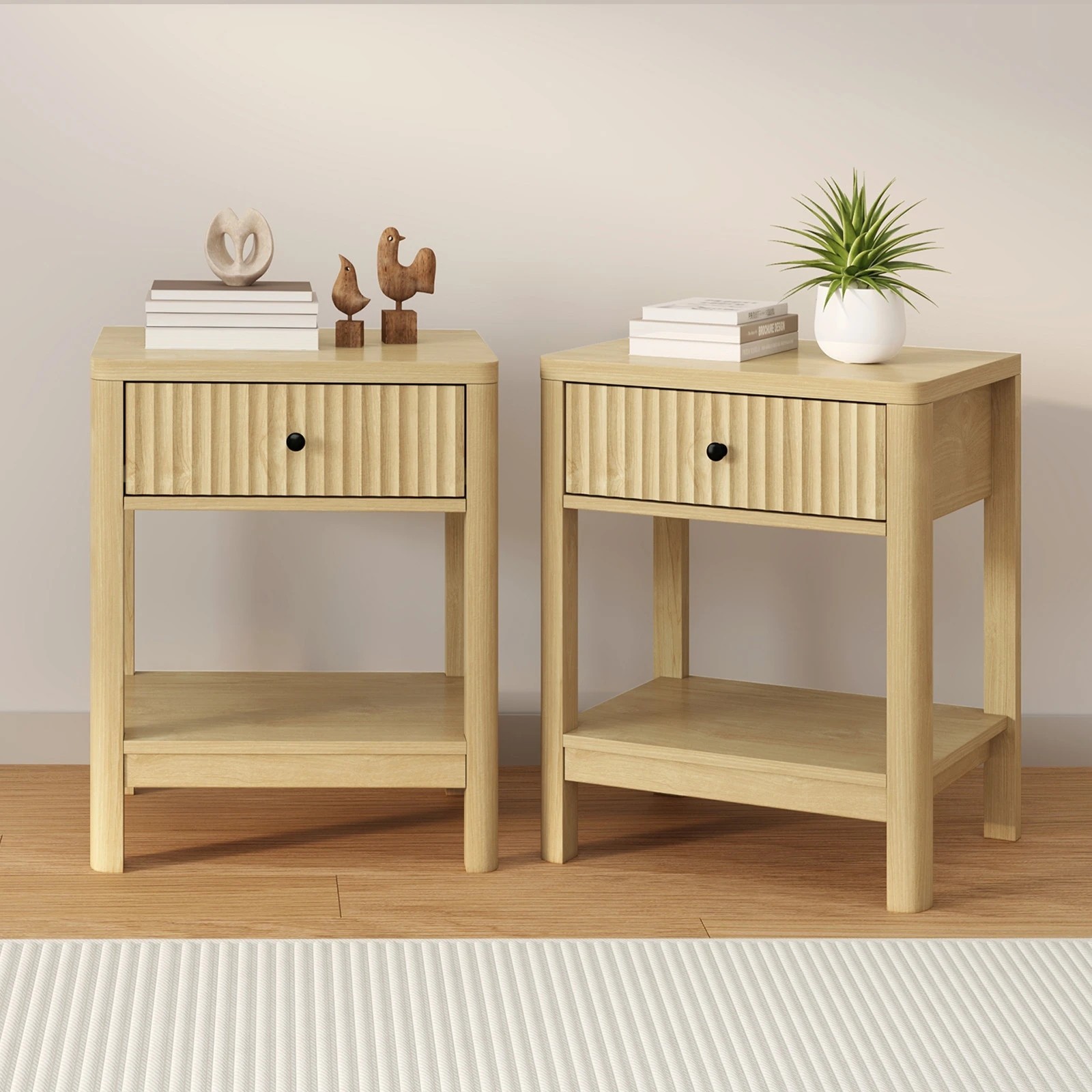 3 Oikiture 2x Bedside Table Drawer Side End Table Storage Nightstand - Natural, 3 of 9