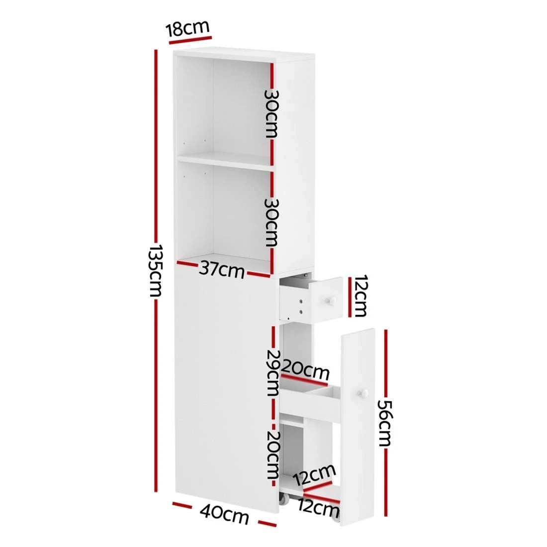 1 Artiss Bathroom Cabinet Storage Slim Organiser Drawer Toilet Corner 135cm - White, 1 of 7