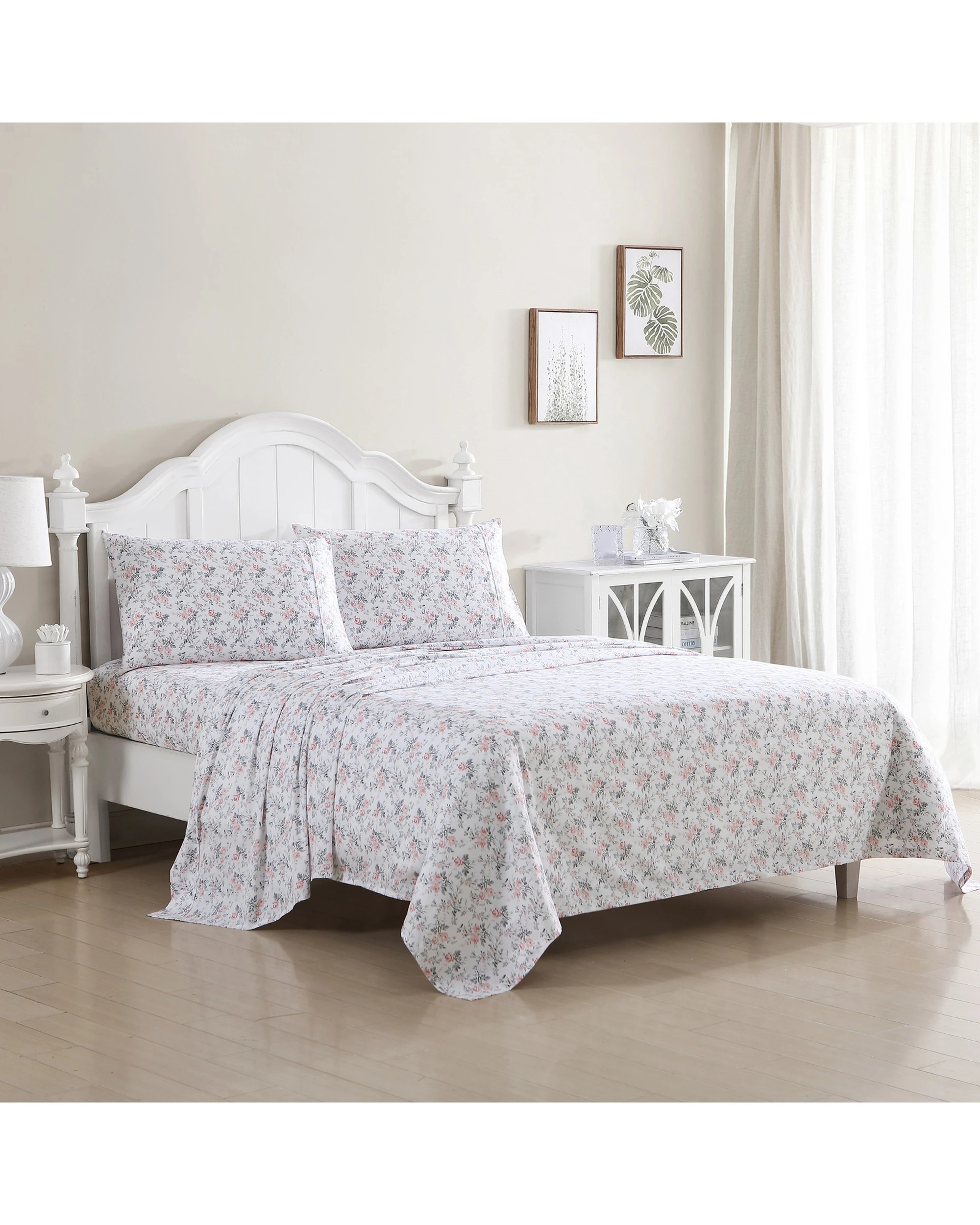1 Laura Ashley Geneva Printed Cotton Fitted Bed Sheet Set With Pillowcase Blush - Single Bed - Multi, 1 of 4