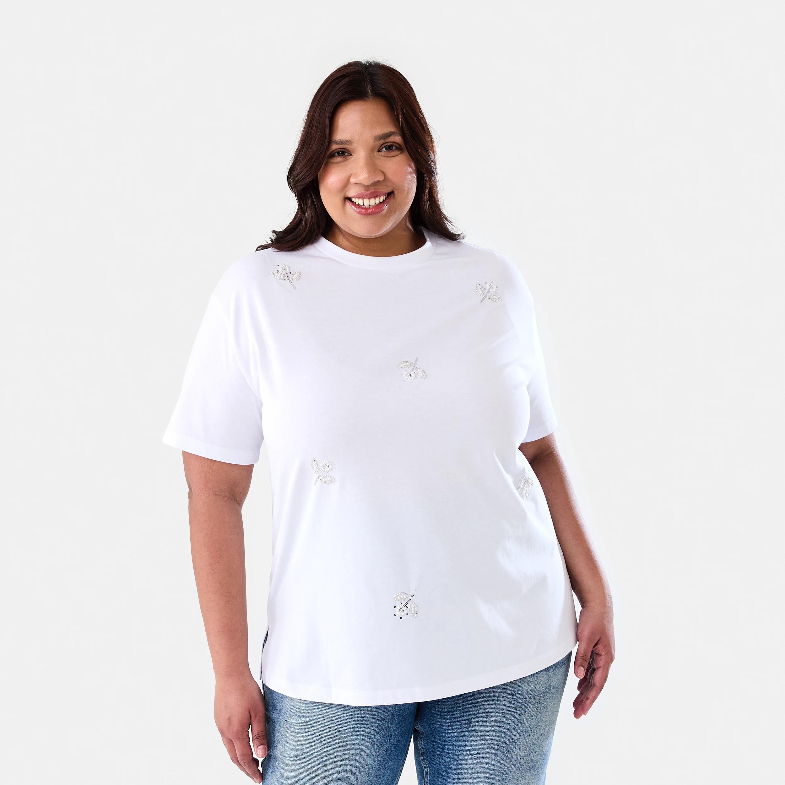 1 Curve Short Sleeve Embellished T-shirt White, 1 of 6