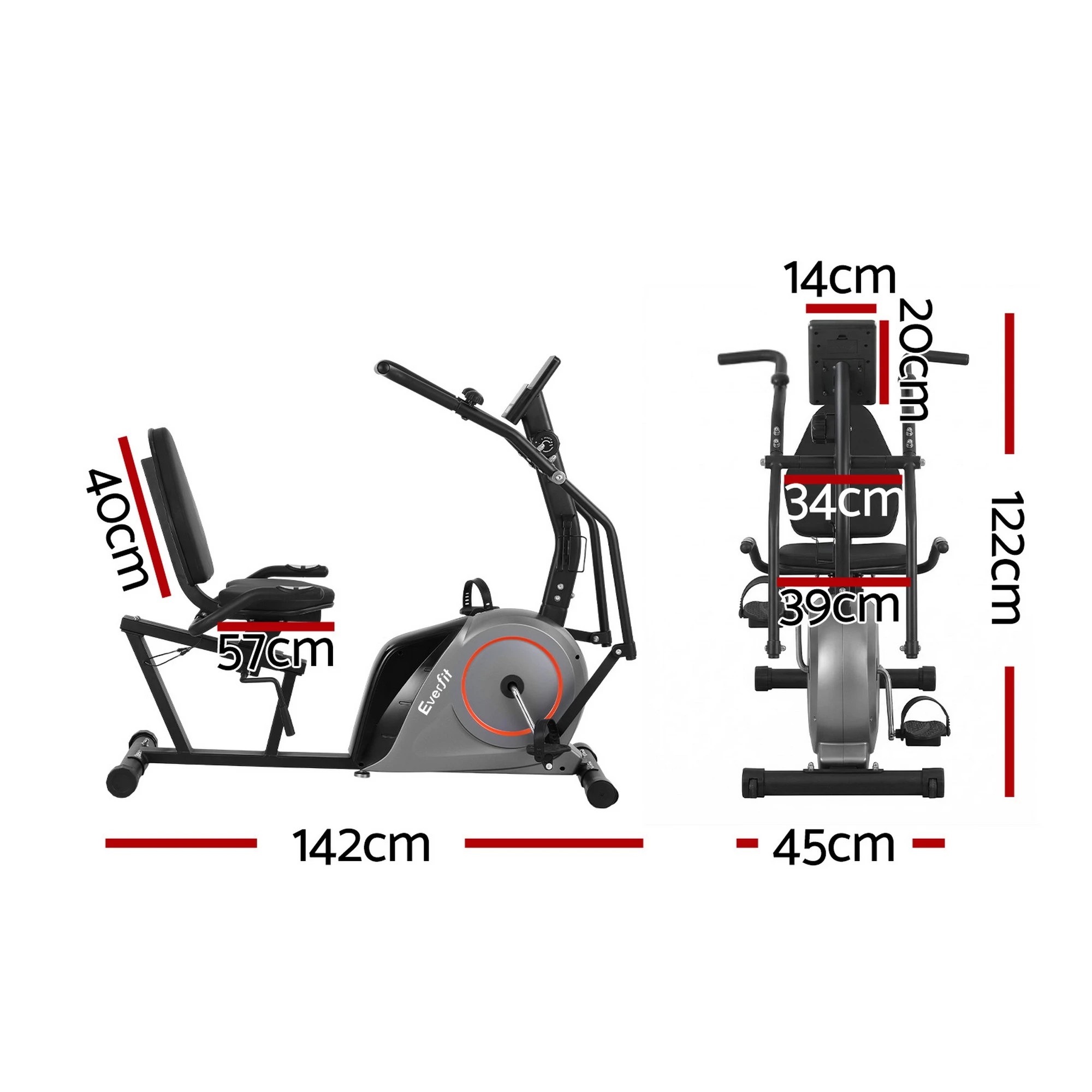 2 Everfit Exercise Bike Recumbent Cycling Magnetic Bluetooth App Connect - Black, 2 of 9