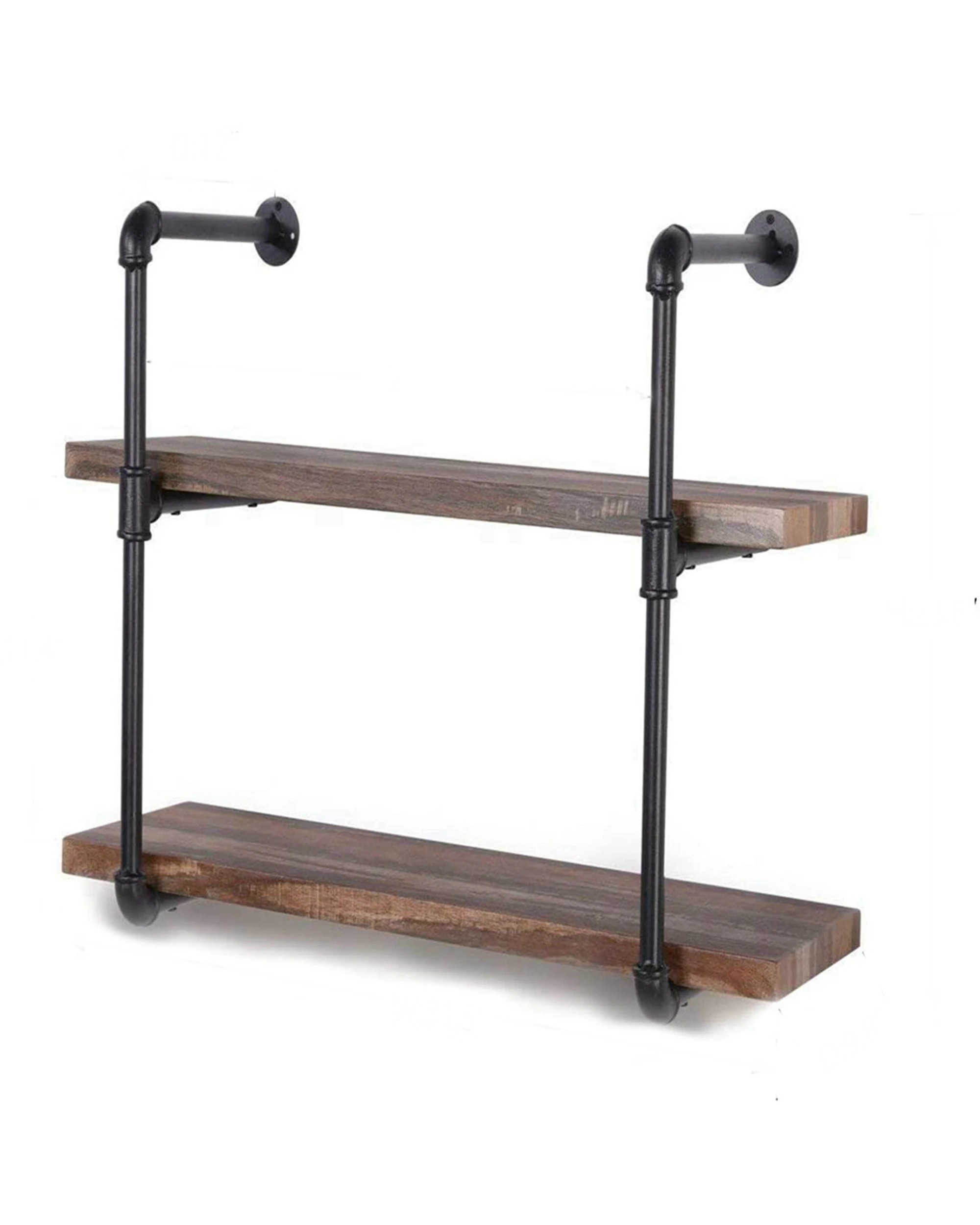 1 IHOMDEC 2 Tier Pipe Wall Shelf - Brown, 1 of 5