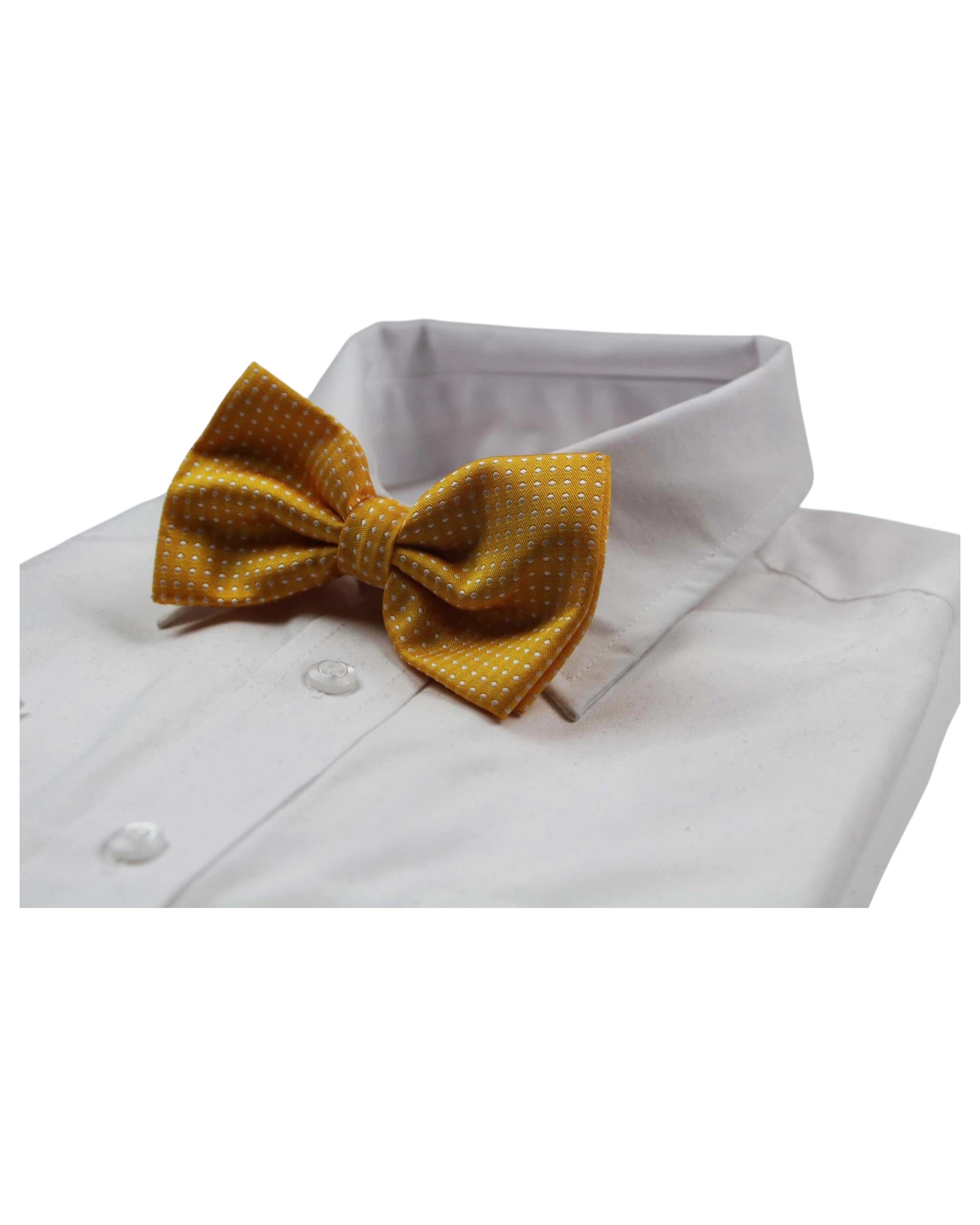 1 Zasel Mens Yellow Plain Coloured Bow Tie With White Polka Dots, 1 of 2