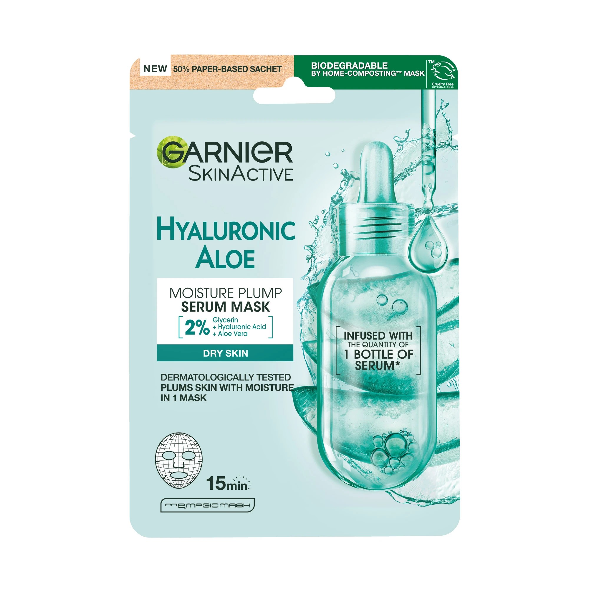 1 Garnier Skin Naturals Hyaluronic Aloe Serum Sheet Mask - Hyaluronic Acid and Organic Aloe Vera, 1 of 6
