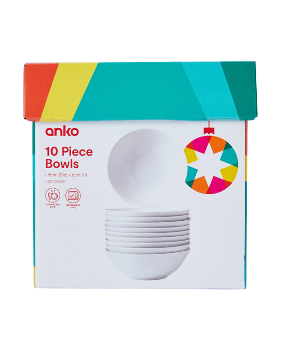 10 Piece White Bowls