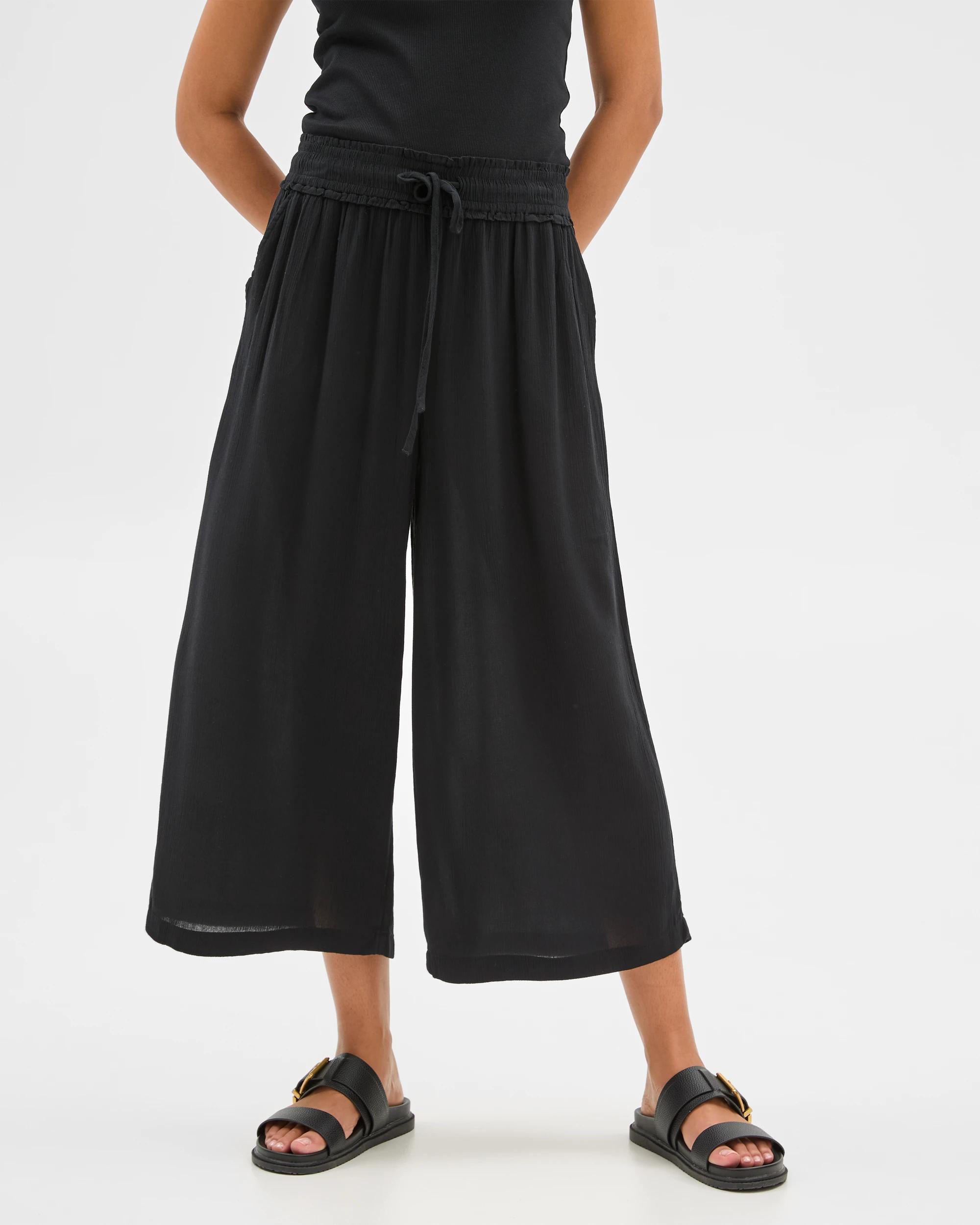 2 Target Resort Crinkle Culotte Pants BLACK, 2 of 6