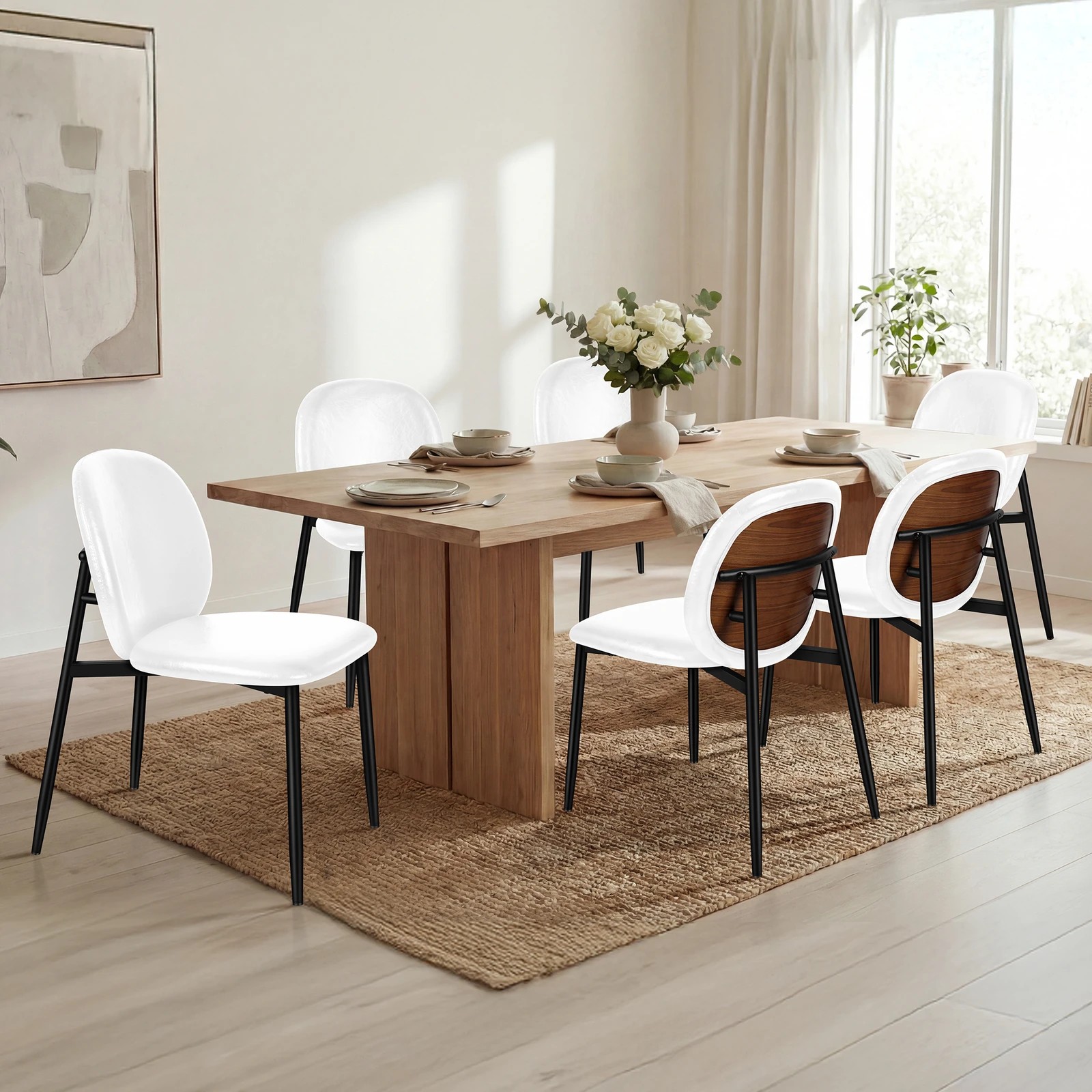 10 Alfordson 2x Dining Chairs Accent Kitchen Lounge Curved Back PU Leather - White, 10 of 10