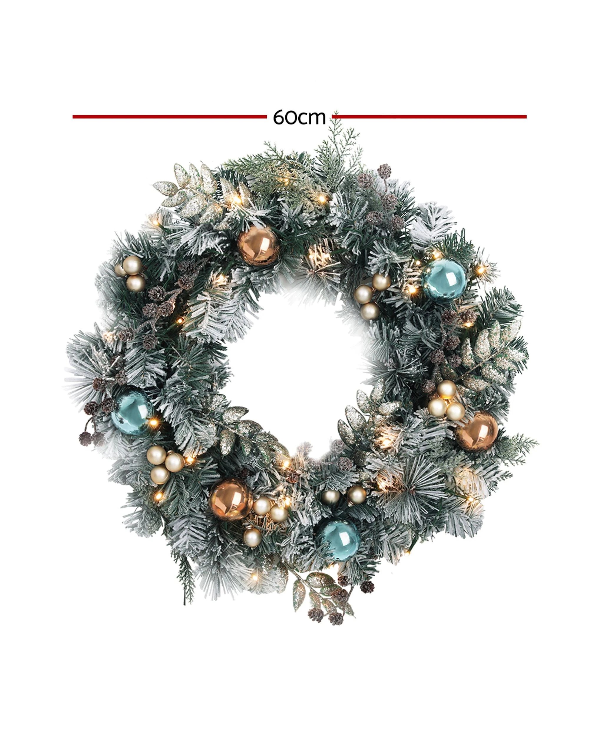 2 Jingle Jollys 60cm Christmas Wreath With Led Lights Snowy Garland Xmas Decor
 - Green, 2 of 3
