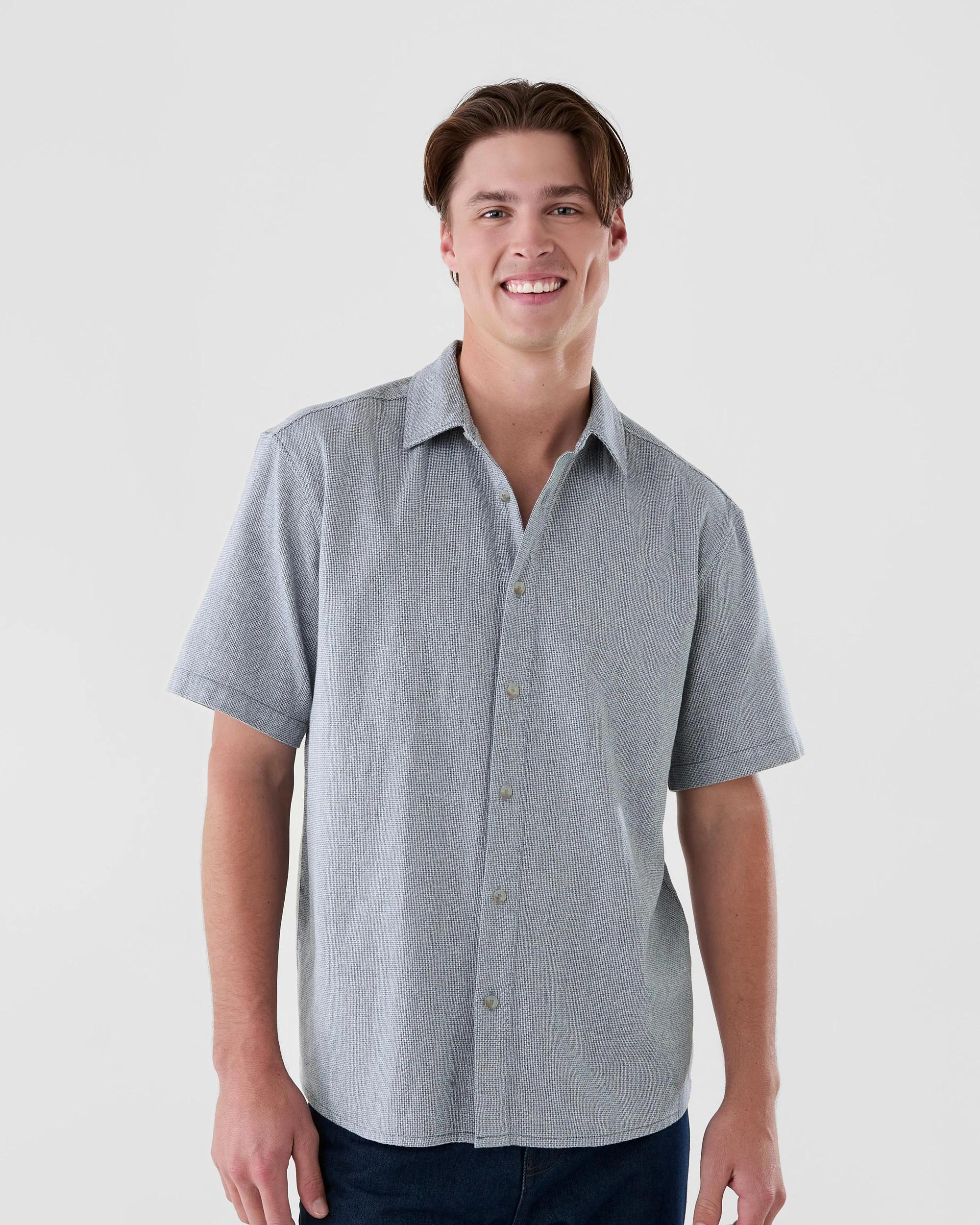 6 Short Sleeve Dobby Shirt Blu Yd, 6 of 6