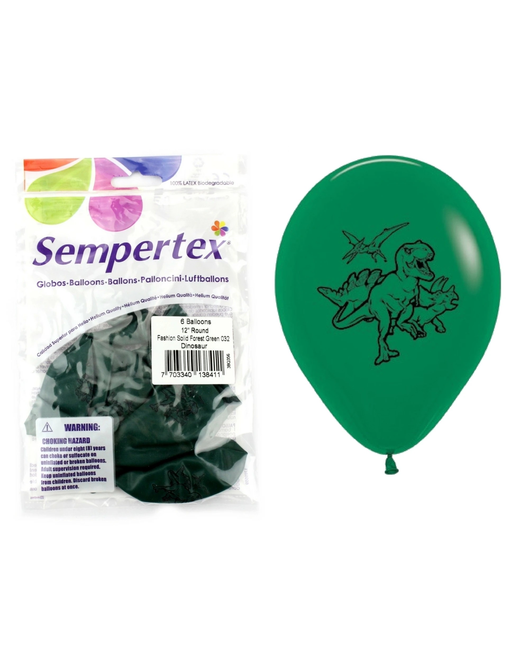 2 Sempertex Forest Dinosaur Balloons Pack of 6 - Green, 2 of 2