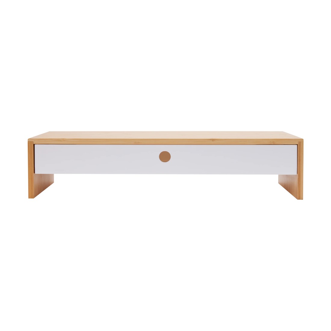 2 Bamboo and Plastic Monitor Stand with Drawer - White, 2 of 9