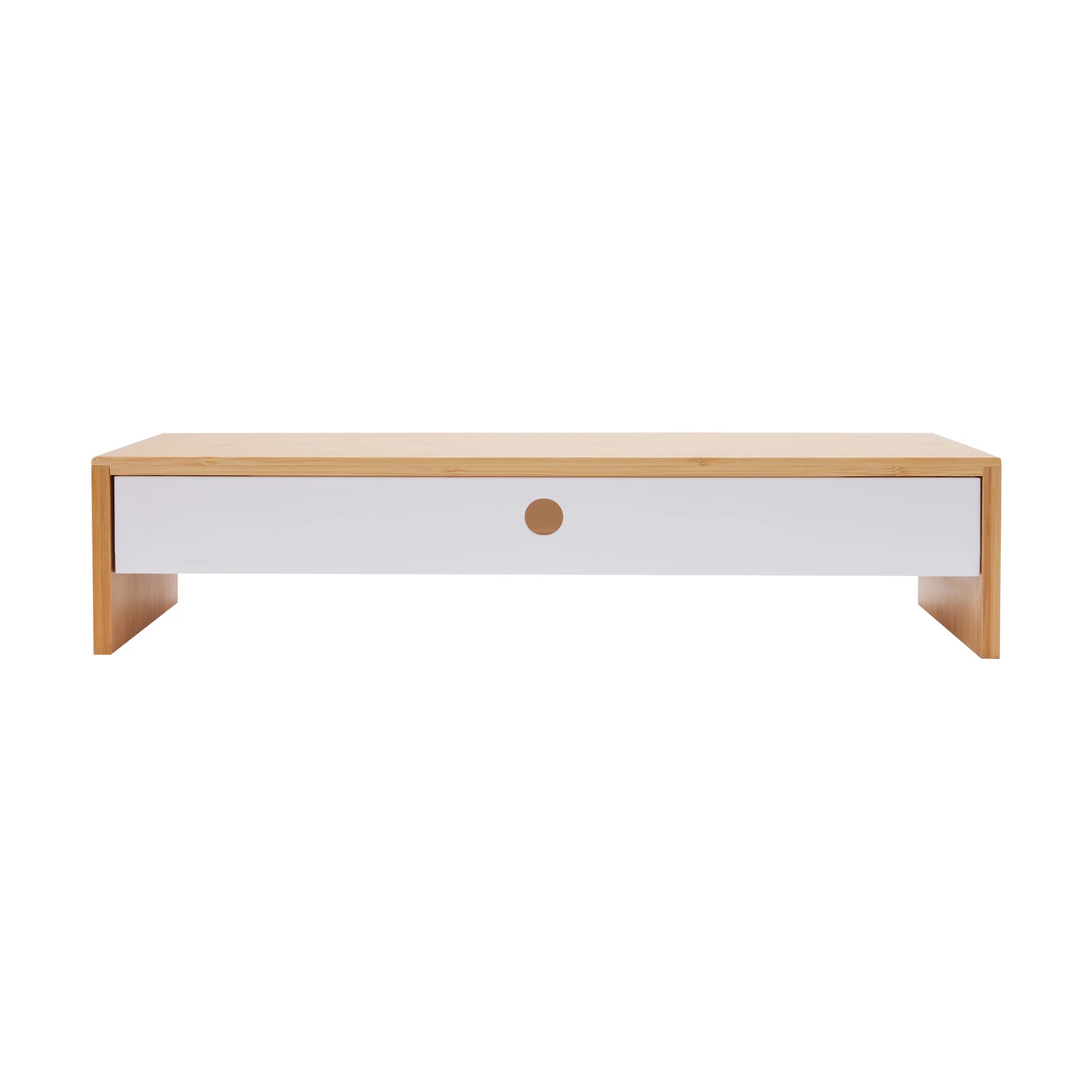 2 Bamboo and Plastic Monitor Stand with Drawer - White, 2 of 9