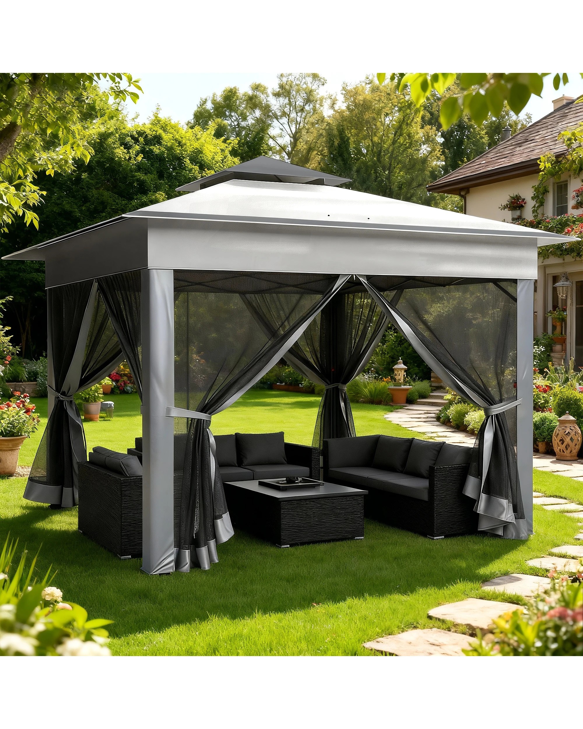 7 Advwin 3.3x3.3m Gazebo Marquee Pop-up Folding Canopy with 4 Mesh Panels, 7 of 7